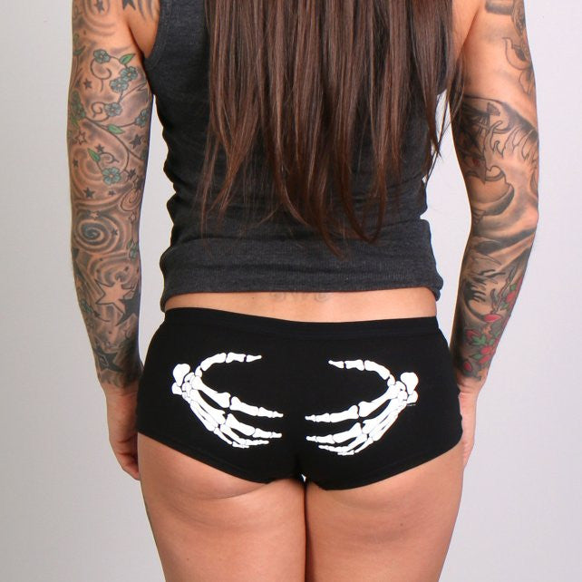 Hot Leathers Skeleton Hands Women's Boy Shorts - Gothic Lingerie & Halloween Costume Underwear for Cosplay, Party, and Everyday Wear