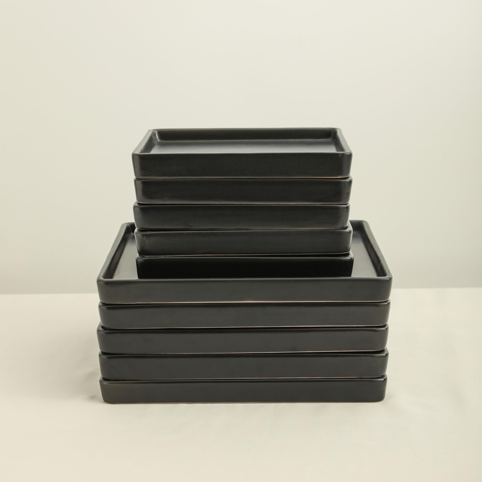 Premium 12-Piece Stoneware Dinnerware Set for 4 - Black Square Plates & Bowls - Durable Stone Lain Grace Collection - Perfect for Family Dinners, Entertaining Guests & Restaurant-Style Dining