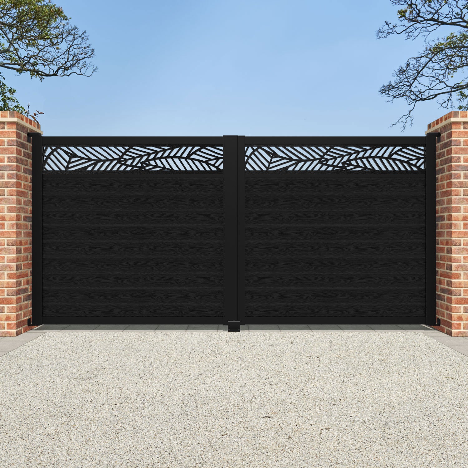 Classic Habitat Straight Top Driveway Gate - Black Powder-Coated Steel with Decorative Top Screen | Durable Outdoor Driveway Entrance Solution for Homes & Estates