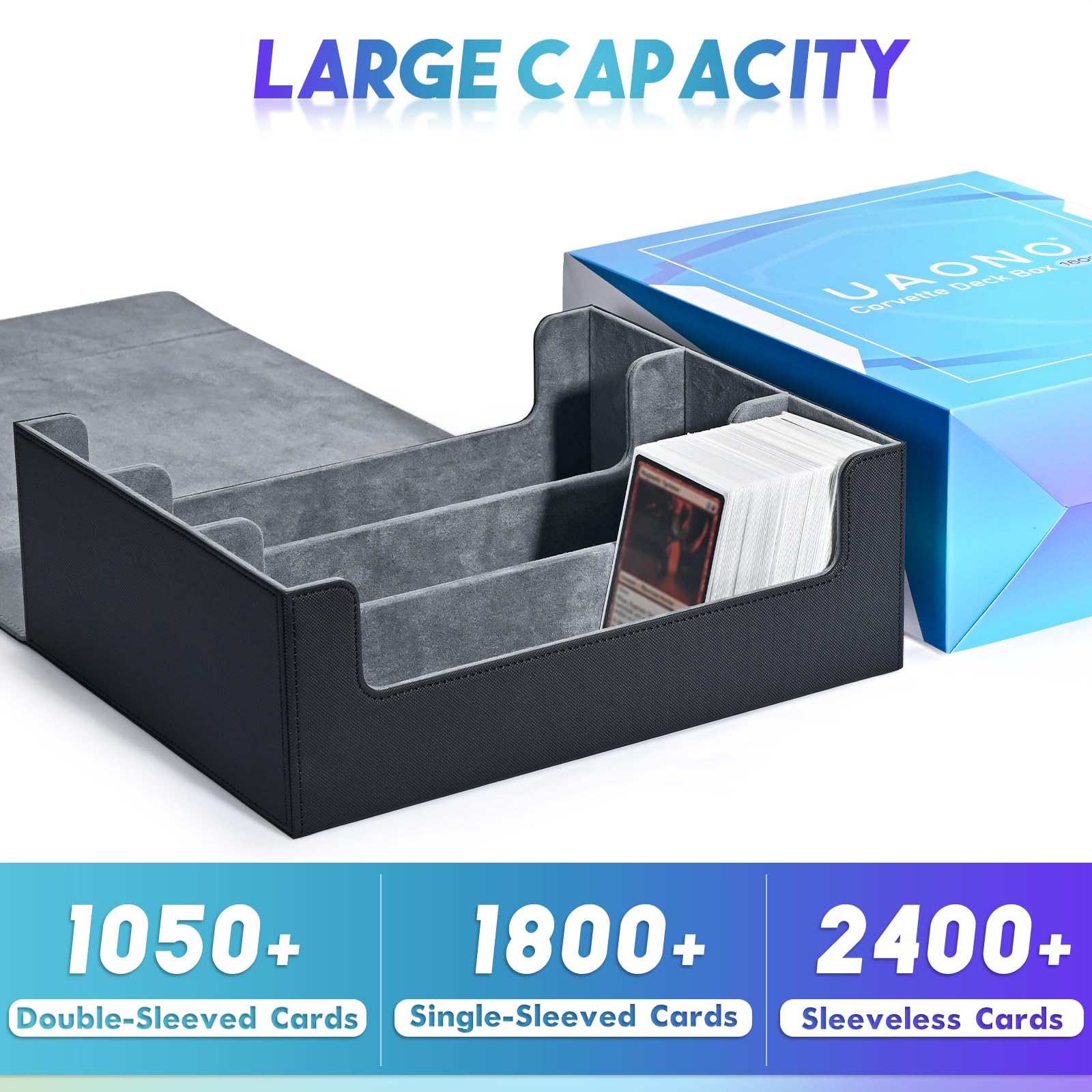 Premium PU Leather Trading Card Storage Box - Holds 1800+ Cards, Magnetic Closure Deck Case for Magic The Gathering, MTG, Pokemon & Yu-Gi-Oh - Perfect for Game Nights, Collectors & Travel (Black)