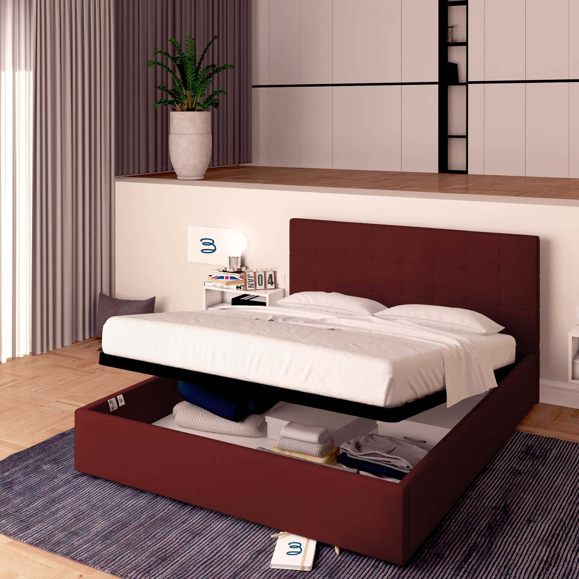 Baldiflex Single Bed with Storage - Synthetic Leather Dublin Model, Slatted Base for Single Mattress, 80 x 200 cm, Elegant Headboard, Bordeaux Color - Perfect for Small Bedrooms, Guest Rooms & Studio Apartments