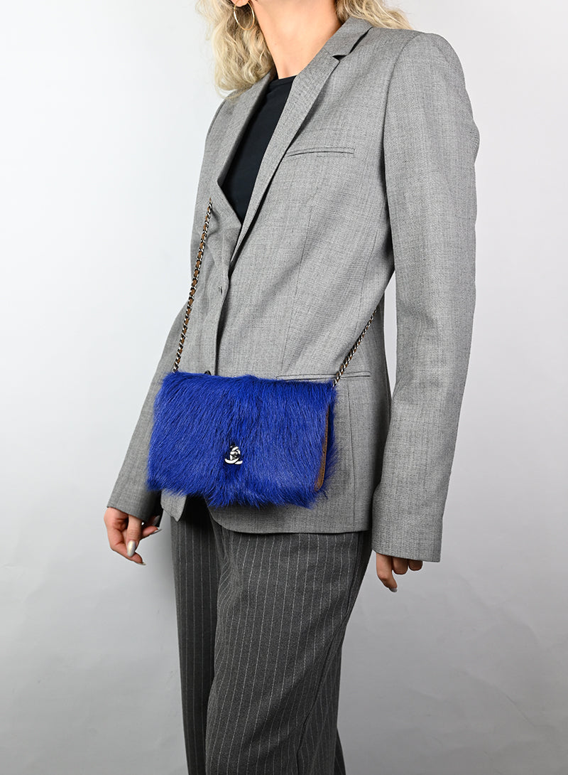 Chanel Blue Fur Crossbody Bag for Women - Luxury Designer Handbag for Evening Parties & Special Occasions