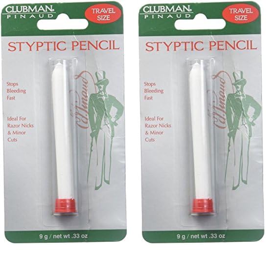 Clubman Pinaud Styptic Pencil for Men - Travel Size 0.33 oz (Pack of 2) - Stops Bleeding Fast from Shaving Cuts & Nicks - Perfect for Home, Travel & Grooming Kits