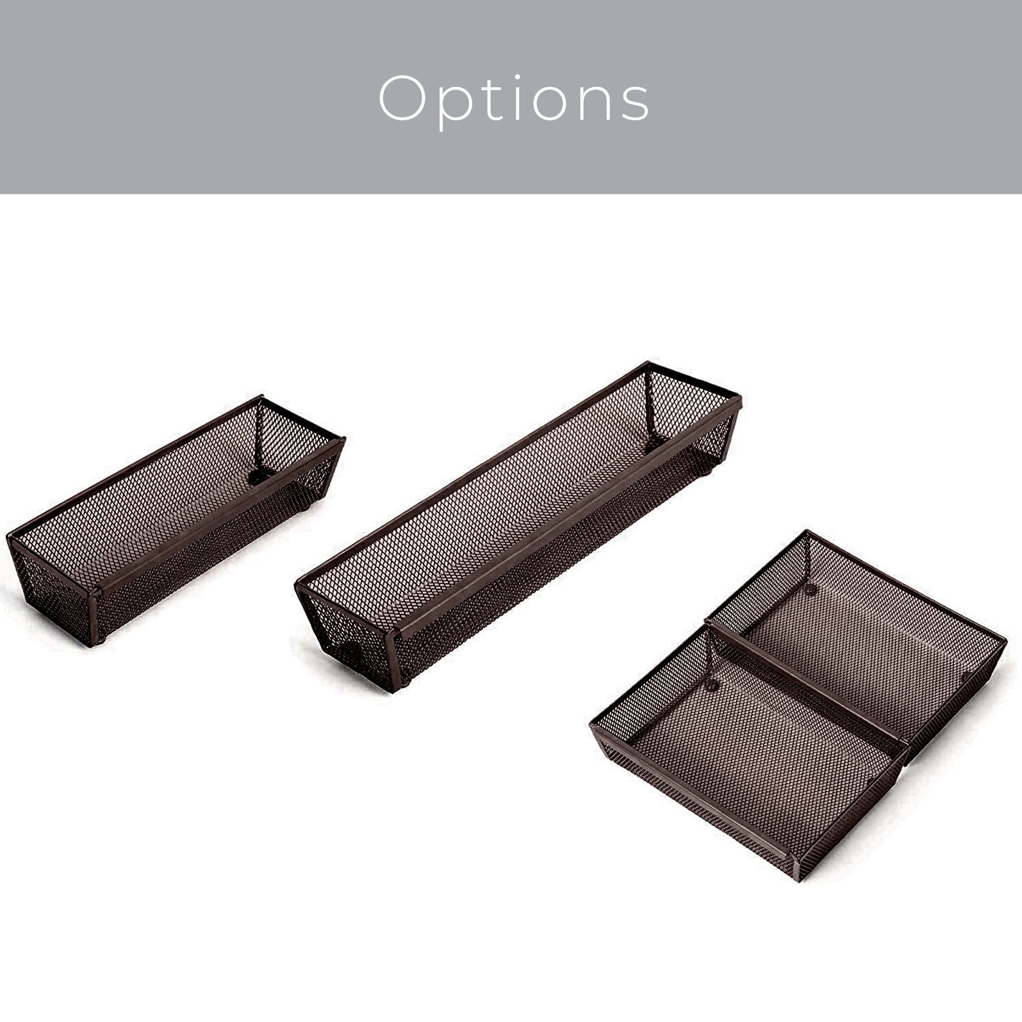 Smart Drawer Organizer 12 x 3 Inch - Steel Mesh Tray with Interlocking Arms - Kitchen Utensil & Silverware Storage - Bronze Finish | Perfect for Kitchen Drawers, Office Supplies, and Craft Organization