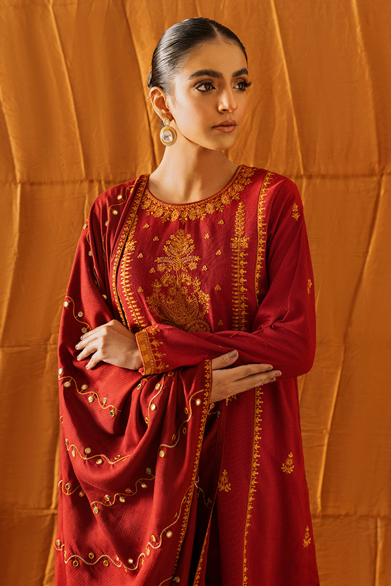 Elegant Mughal Rust 2-Piece Set (Shirt & Dupatta) - Perfect for Weddings, Festivals & Cultural Events