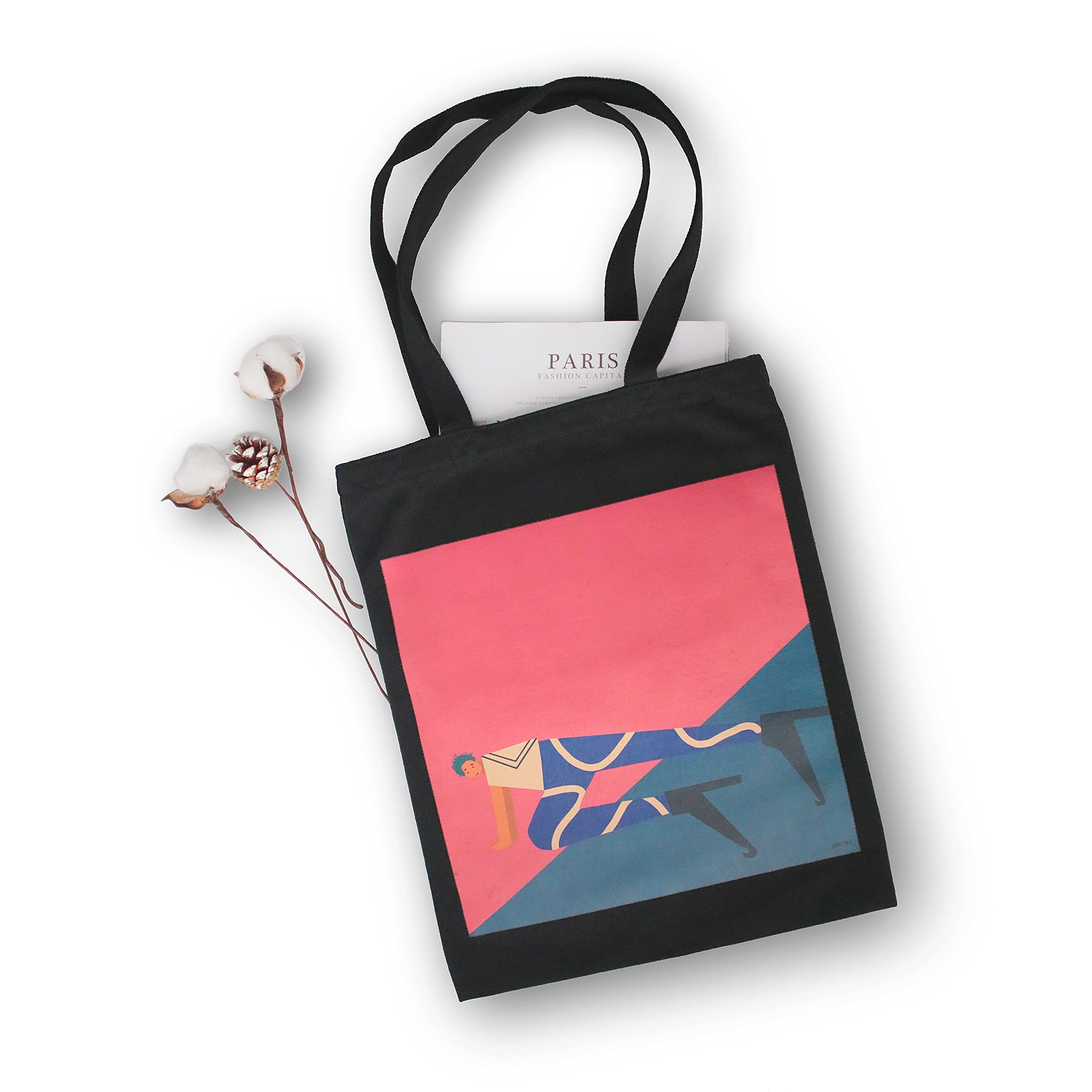 KKTree Original Canvas Tote Bag - Durable Reusable Shopping Bag for Gym, Yoga, Swimming & Beach Vacations - Perfect as Book Bag or Weekender Tote in Black | Great for Work, Travel & Eco-Friendly Daily Use