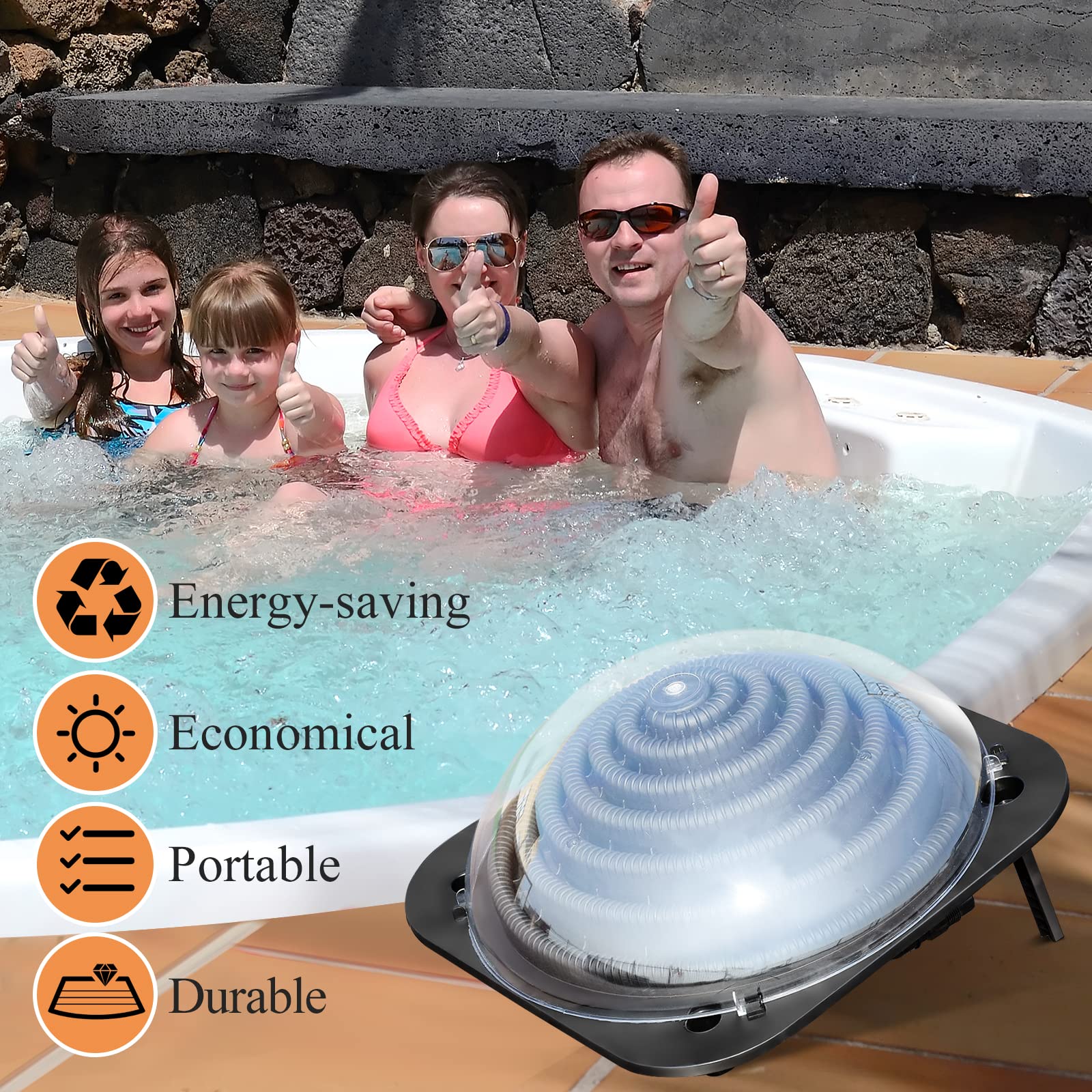 Goplus Solar Dome Swimming Pool Heater - Above Ground & Inground Pool Warmer with Hose Connector - Energy Efficient Outdoor Pool Heating Equipment for Backyard, Garden & Patio Use