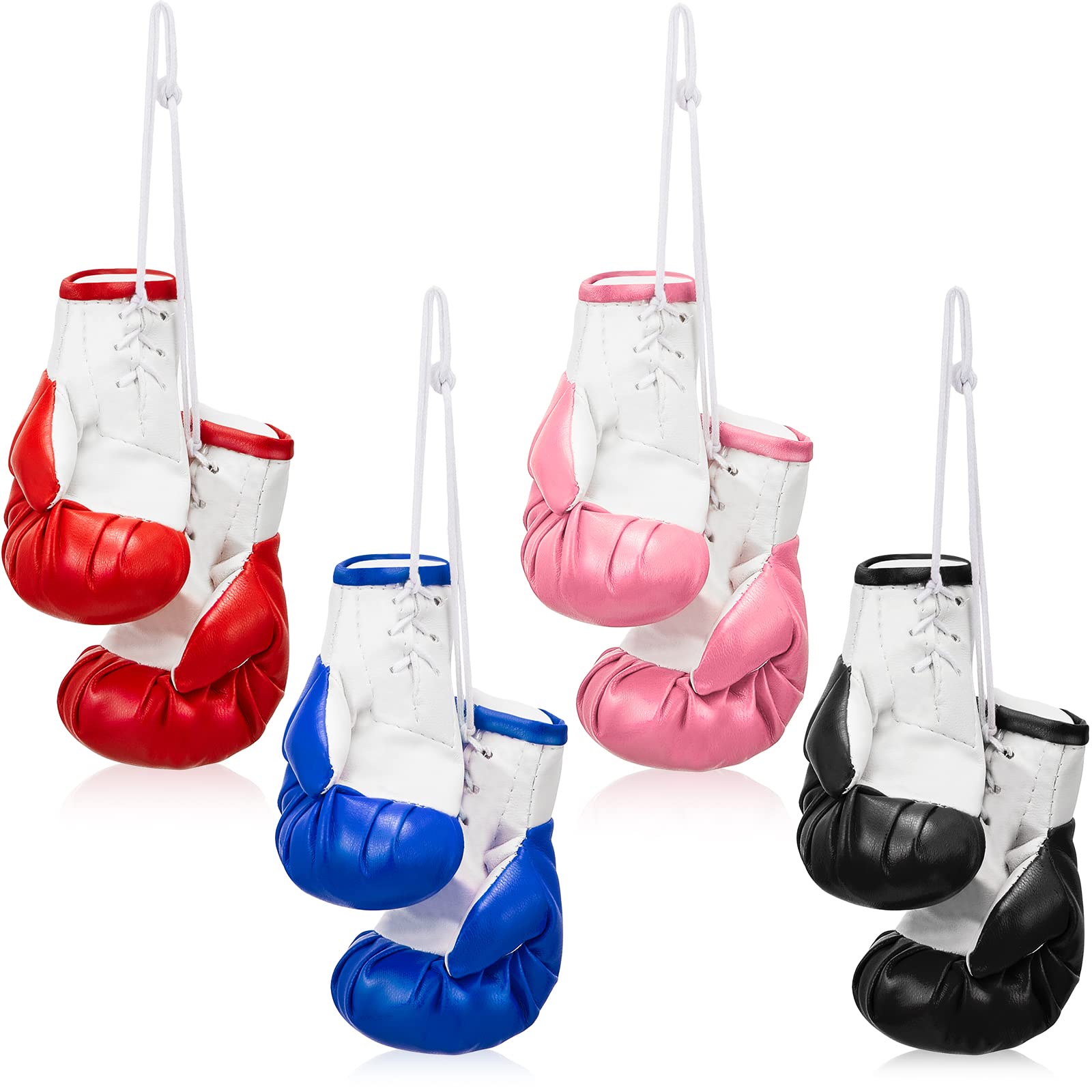 4 Pairs Mini Boxing Gloves Keychain - Small Boxing Glove Ornaments for Car Mirror, Home Decor, Gym Bag & Gifts - Perfect for Sports Fans, Fight Night Parties & Boxing Theme Decorations