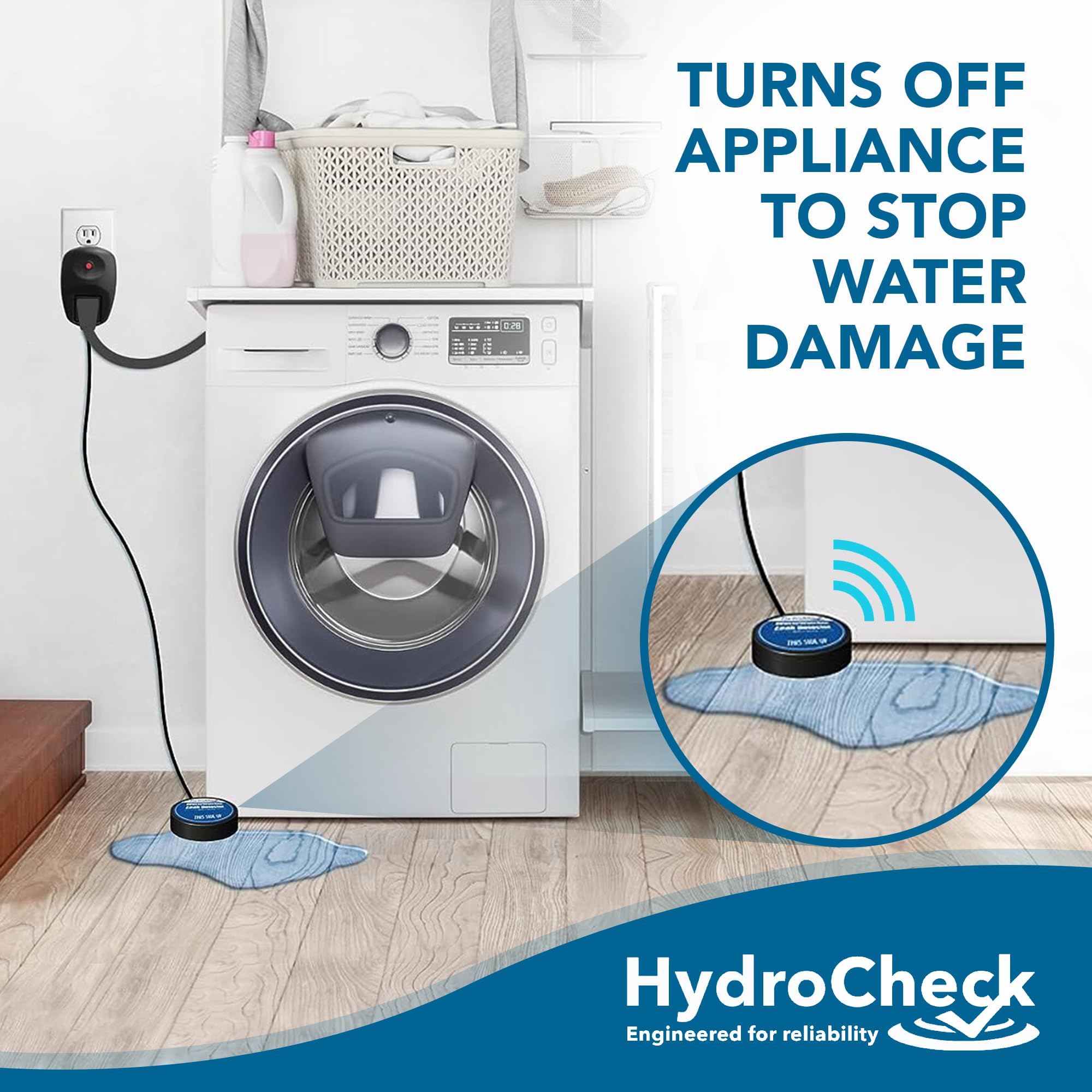 Smart Water Leak Detector Alarm - Home & Basement Flood Sensor | USA Made | Automatic Water Alarm for Pure Water | Ideal for Kitchen, Bathroom & Laundry Rooms (WaterWatcher)