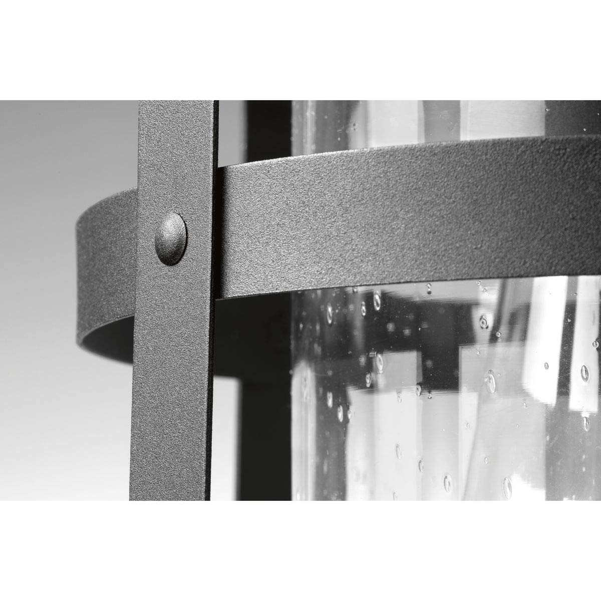 Progress Lighting Haslett Collection 1-Light Clear Seeded Glass Farmhouse Outdoor Post Lantern Light in Textured Black - Perfect for Porch, Garden, Pathway and Entryway Lighting