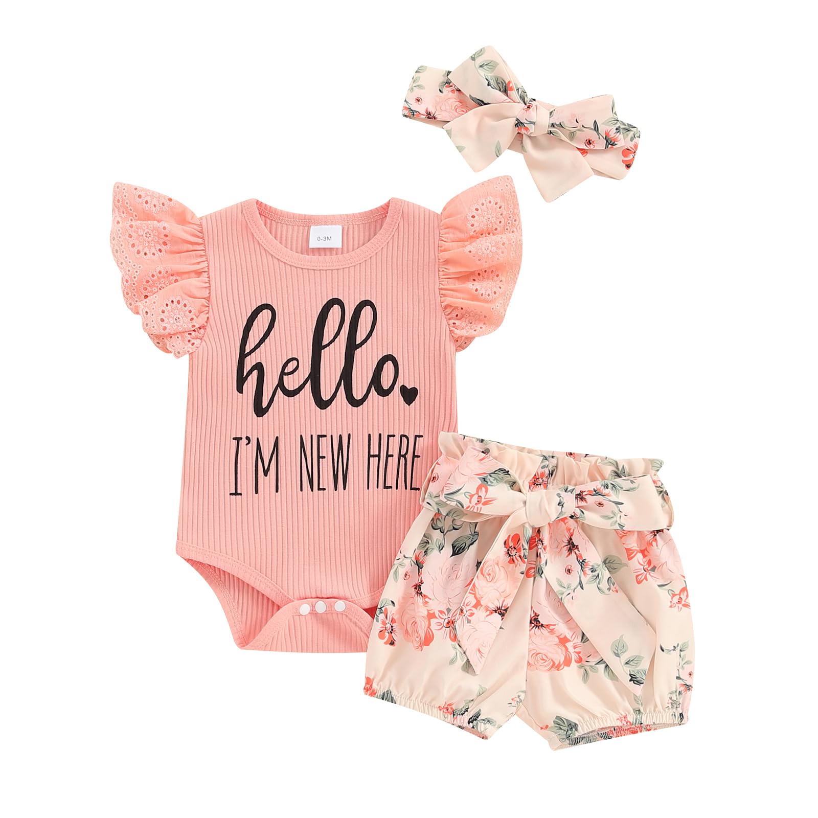Newborn Baby Girl Summer Outfit - Ribbed Knitted Romper with Floral Shorts | Cute Infant Clothes for Girls | Perfect Gift for Aunties & Besties | Great for Playdates, Family Photos & Summer Outings