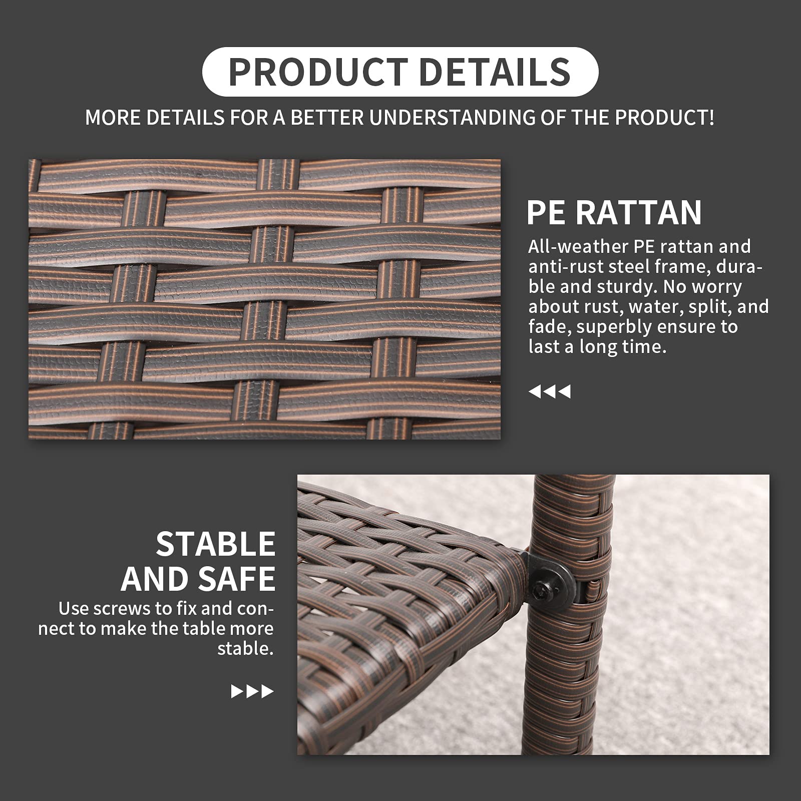 Outdoor PE Wicker Side Table - Rattan Patio Coffee Table with Glass Top, 2-Tier Square End Table for Garden, Balcony & Poolside - Mix Brown Furniture for Outdoor Relaxation & Entertaining