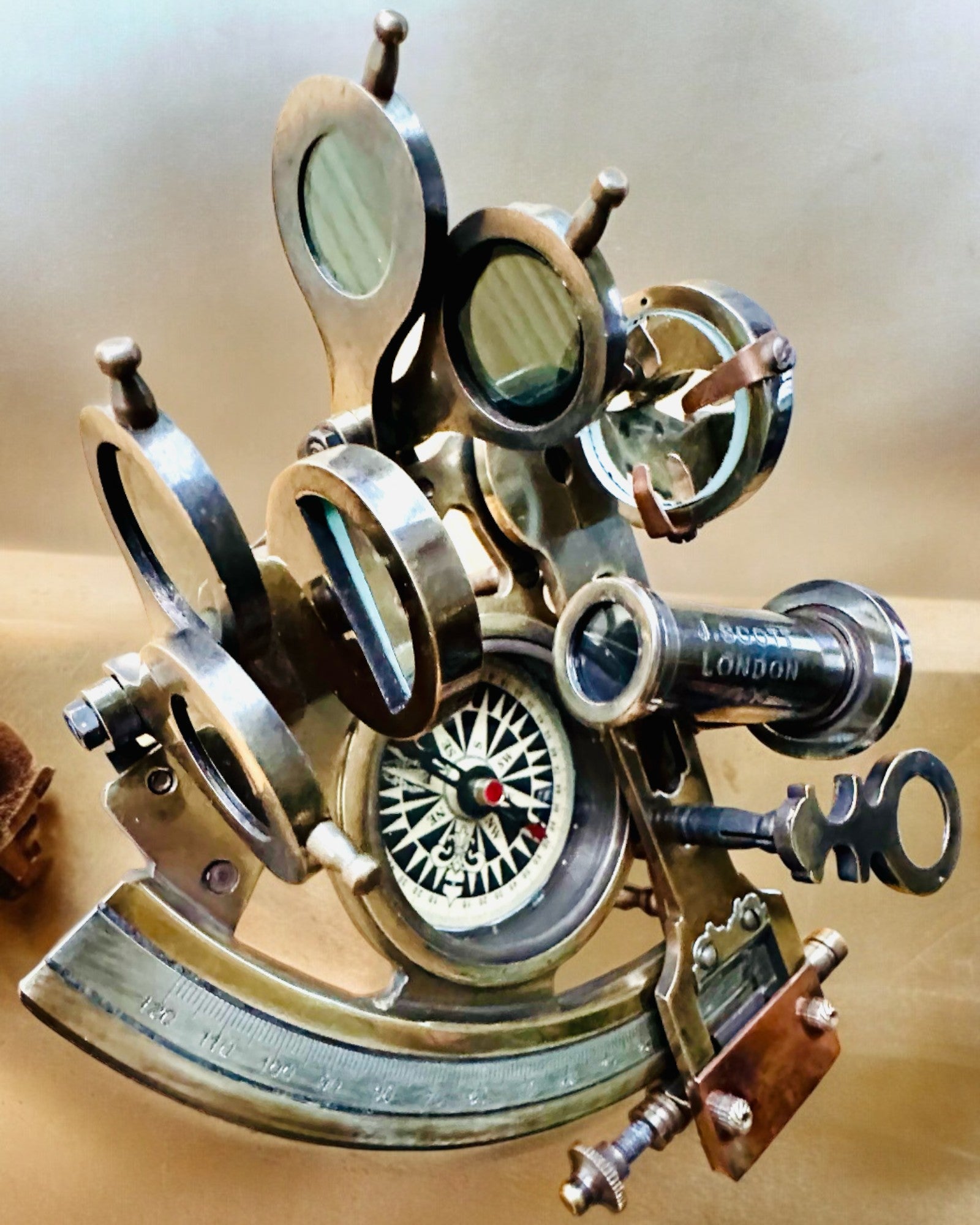 Premium Engraved Sextant with Antique Compass - Custom Name & Date - Perfect for Nautical Decor, Marine Navigation & Unique Gifts for Sailors