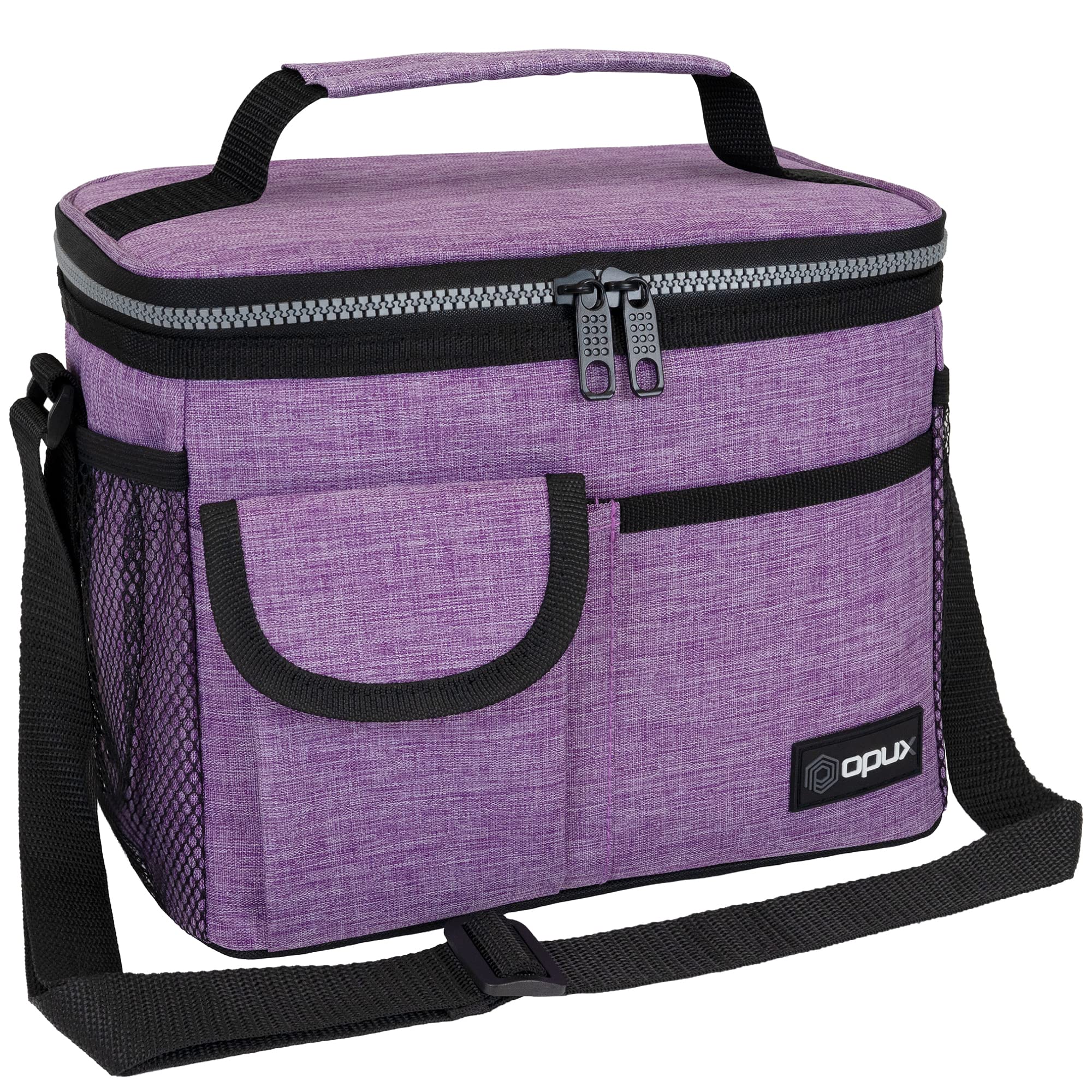 OPUX Insulated Lunch Bag for Men & Women - Leakproof Heather Purple Lunch Box for Work & School, Portable Soft Cooler Bag with Shoulder Strap - Adult & Kids Lunchbox for Office, Picnic, Hiking (14 Can/8L Capacity)