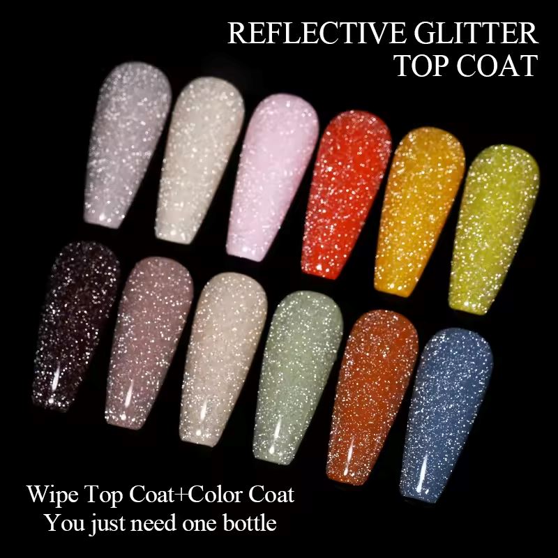 Born Pretty Reflective Glitter Top Coat Nail Polish - High Shine Glitter Finish for Gel & Regular Polish | Perfect for Parties, Nail Art & Special Occasions