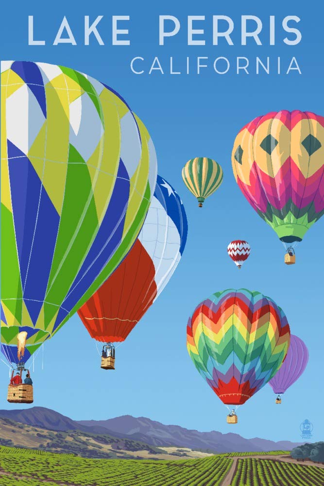 Lantern Press Lake Perris California Hot Air Balloons Wall Art - 16x24 Wrapped Canvas Print for Living Room, Bedroom & Office Decor - Landscape Painting for Home & Office Decoration