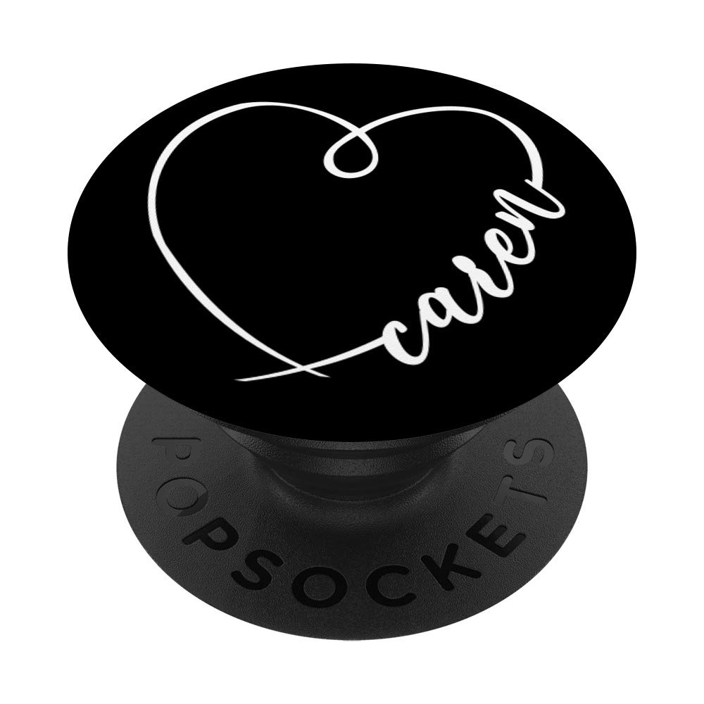 Minimalist Heart Calligraphy Caren Name PopSockets - Phone Grip & Stand for iPhone, Samsung, Tablets - Perfect for Daily Use, Travel, and Selfies