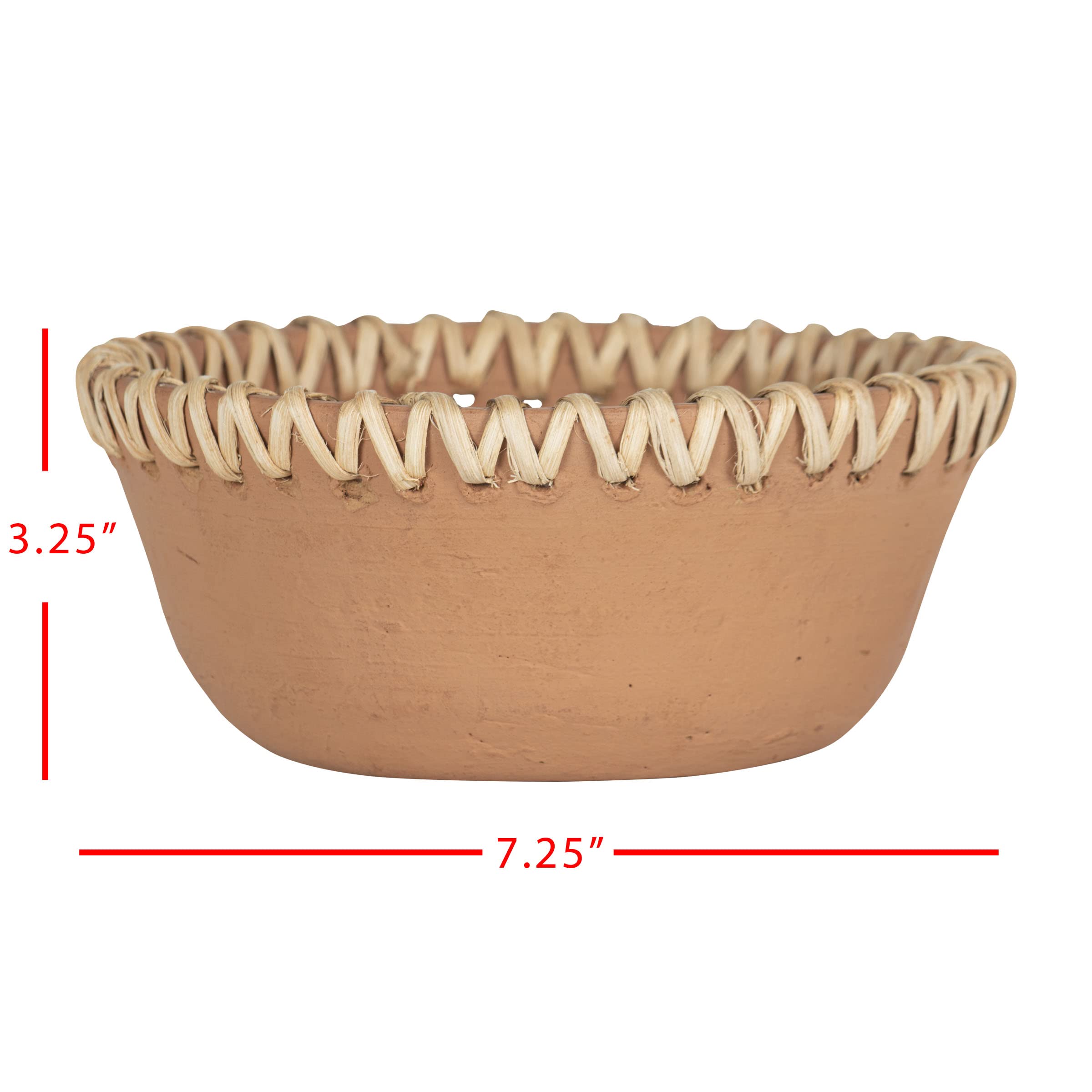Foreside Home and Garden Terracotta & Cane Weave Bowl - Handmade Decorative Fruit Basket for Kitchen, Dining Table, or Living Room Centerpiece - Perfect for Home Decor and Gift Giving