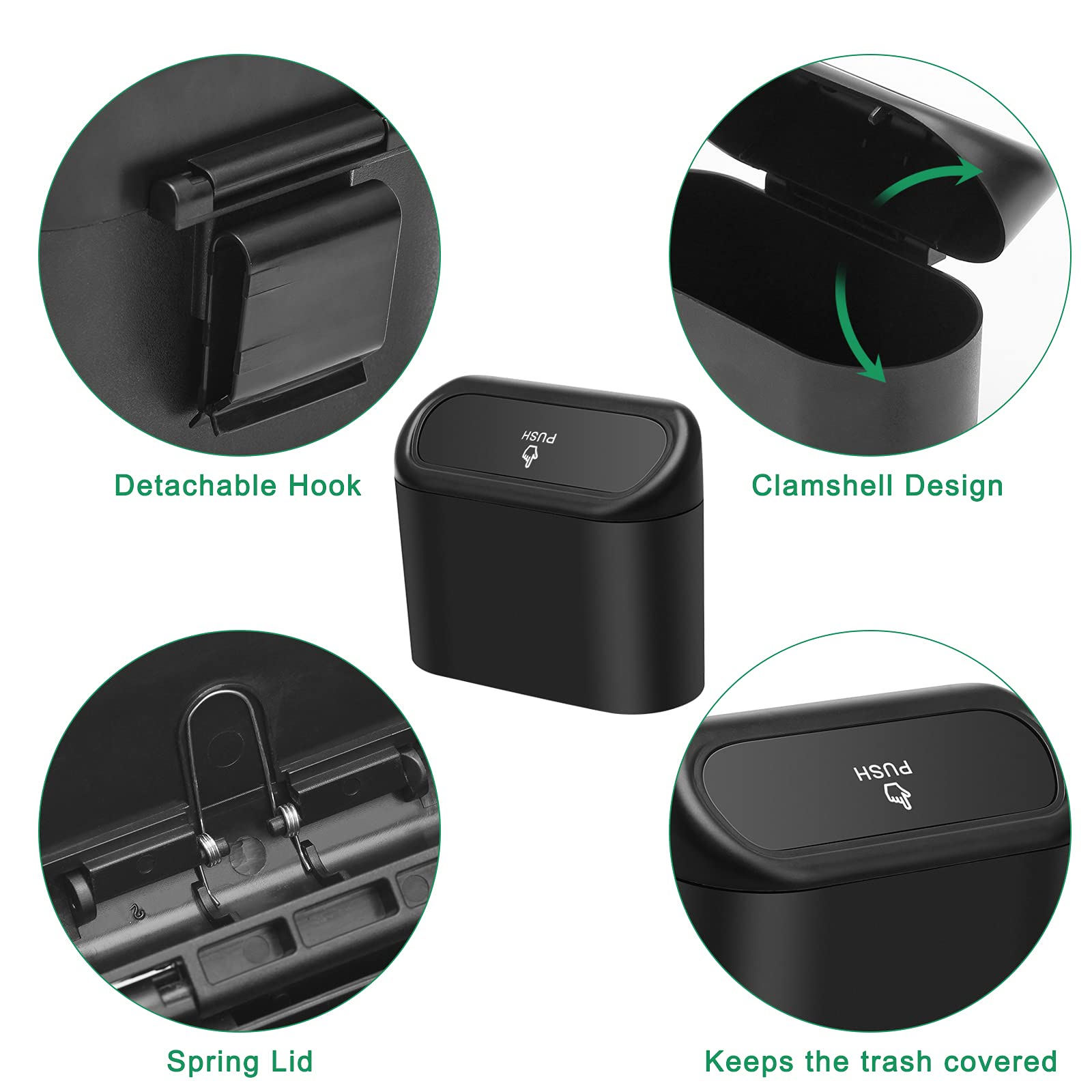 AHIER Small Car Trash Can with Lid - Leakproof Hanging Auto Garbage Bin with 30 Disposable Bags | Portable Vehicle Waste Container for Sedan, SUV, Truck | Ideal for Road Trips, Commuting & Office Use