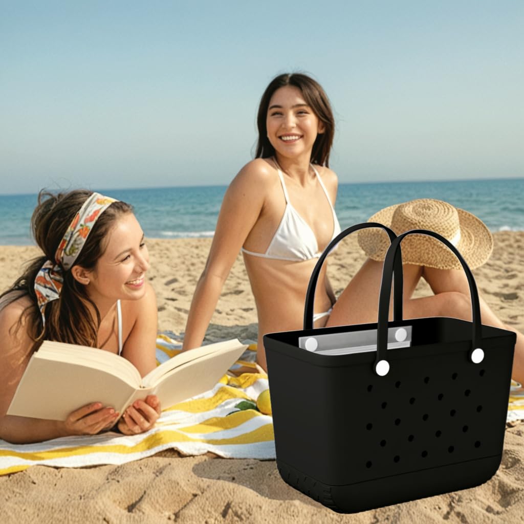 Extra Large Waterproof Beach Tote Bag with Zipper Pocket - Durable Rubber Travel Tote for Women, Gym, Sports & Outdoor Activities | Perfect for Pool, Beach Trips, Shopping & Vacation Essentials