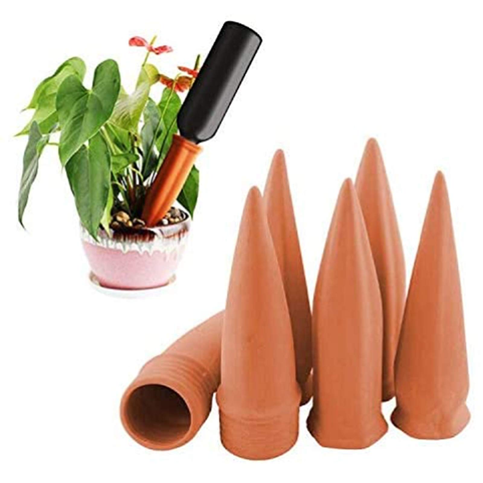 MorTime Self Watering Spikes for Plants - 6 Pack Automatic Terracotta Plant Waterer for Indoor & Outdoor Use - Perfect for Vacation, Travel, or Busy Lifestyles