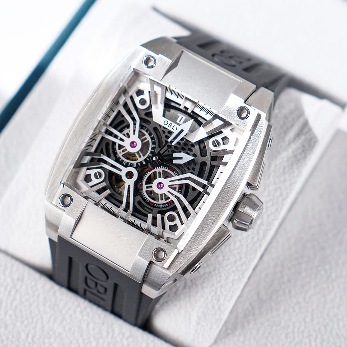 Men's Super Luminous Automatic Watch - Luxury Sport Square Skeleton Mechanical Watch with Rubber Strap | Waterproof & Shock Resistant | Perfect for Business, Casual Wear & Outdoor Activities (GM)