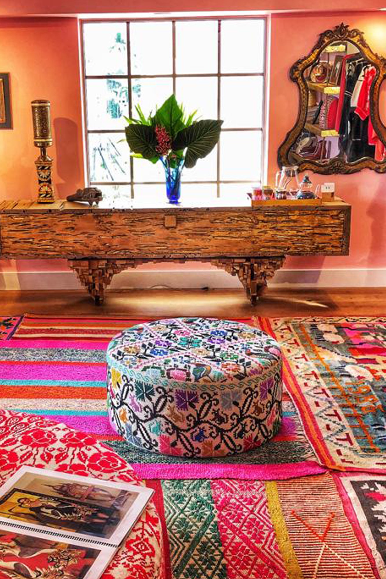 Small Embroidered Multi Ottoman Pouf - Boho Chic Footstool for Living Room, Bedroom & Nursery Decor | Perfect for Seating, Storage & Home Styling