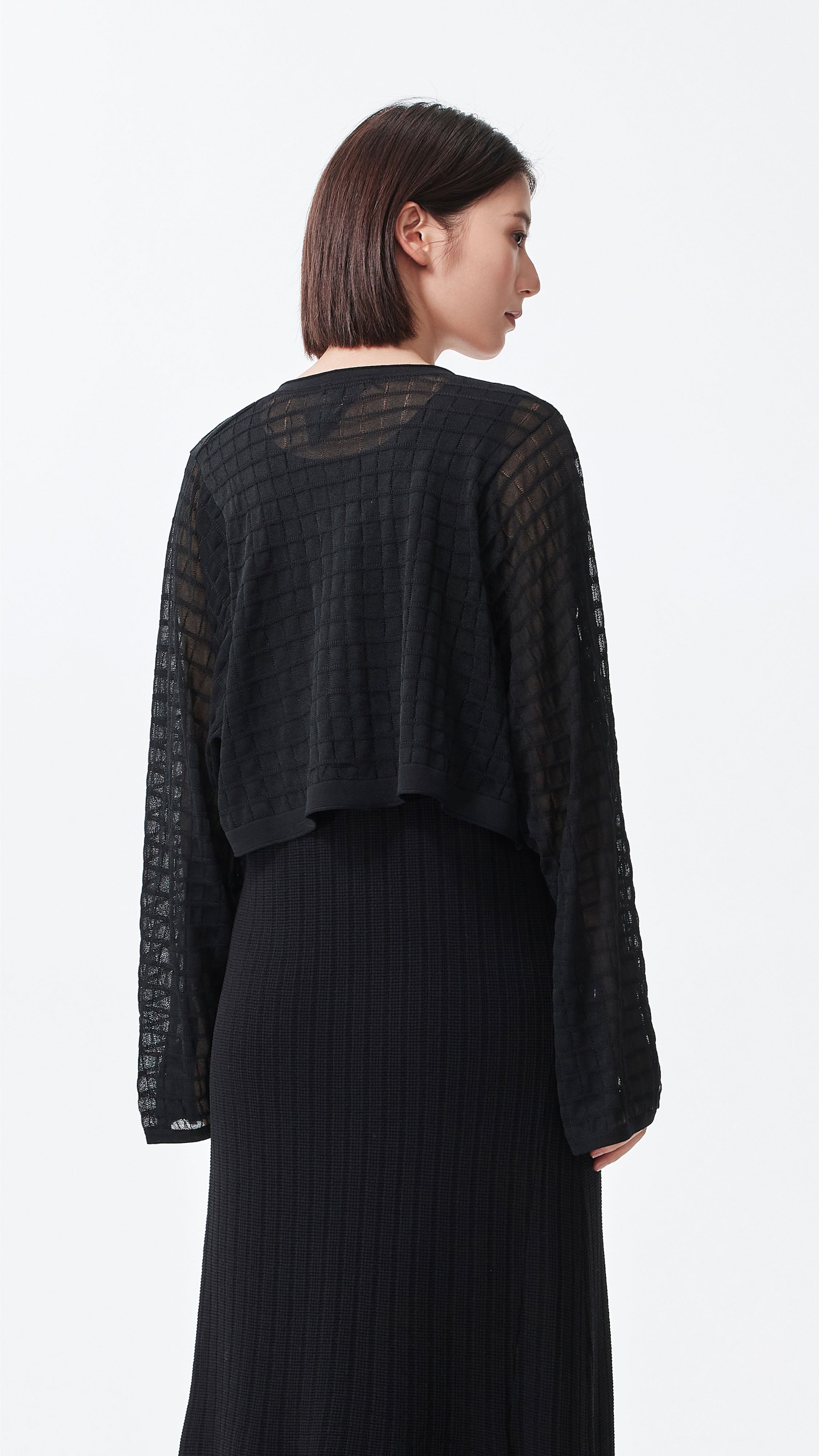 Sheer Checker Cardigan for Women - Stylish Open Front Long Sleeve Knit Sweater | Perfect for Office, Date Night & Fall Layering