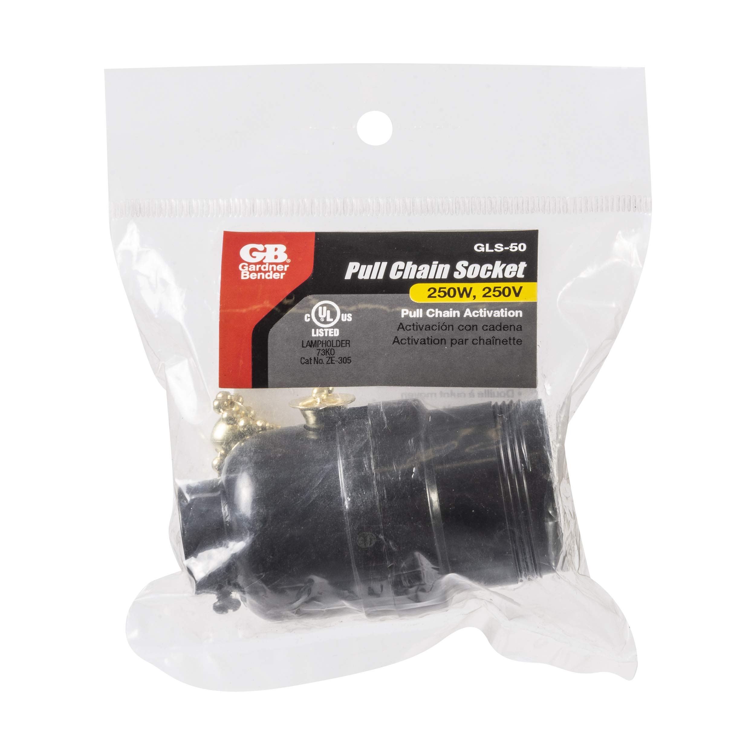 Gardner Bender GLS-50 Pull Chain Light Socket with On/Off Switch - Durable Phenolic Shell, Black - Perfect for Ceiling Fans, Pendant Lights & Home Lighting Fixtures