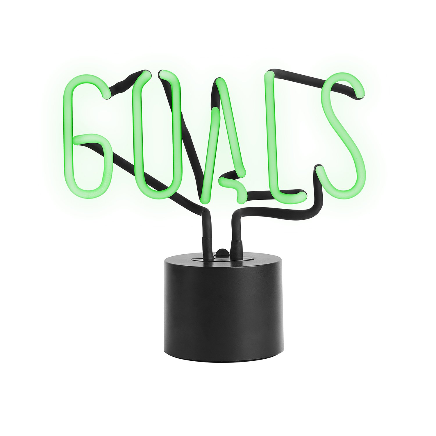 Amped & Co GOALS Real Neon Light Handcrafted Desk Lamp - Large 9.6x9.6 Inch Green Glass LED Sign for Home Office Decor, Bedroom, Game Room & Bar Lighting