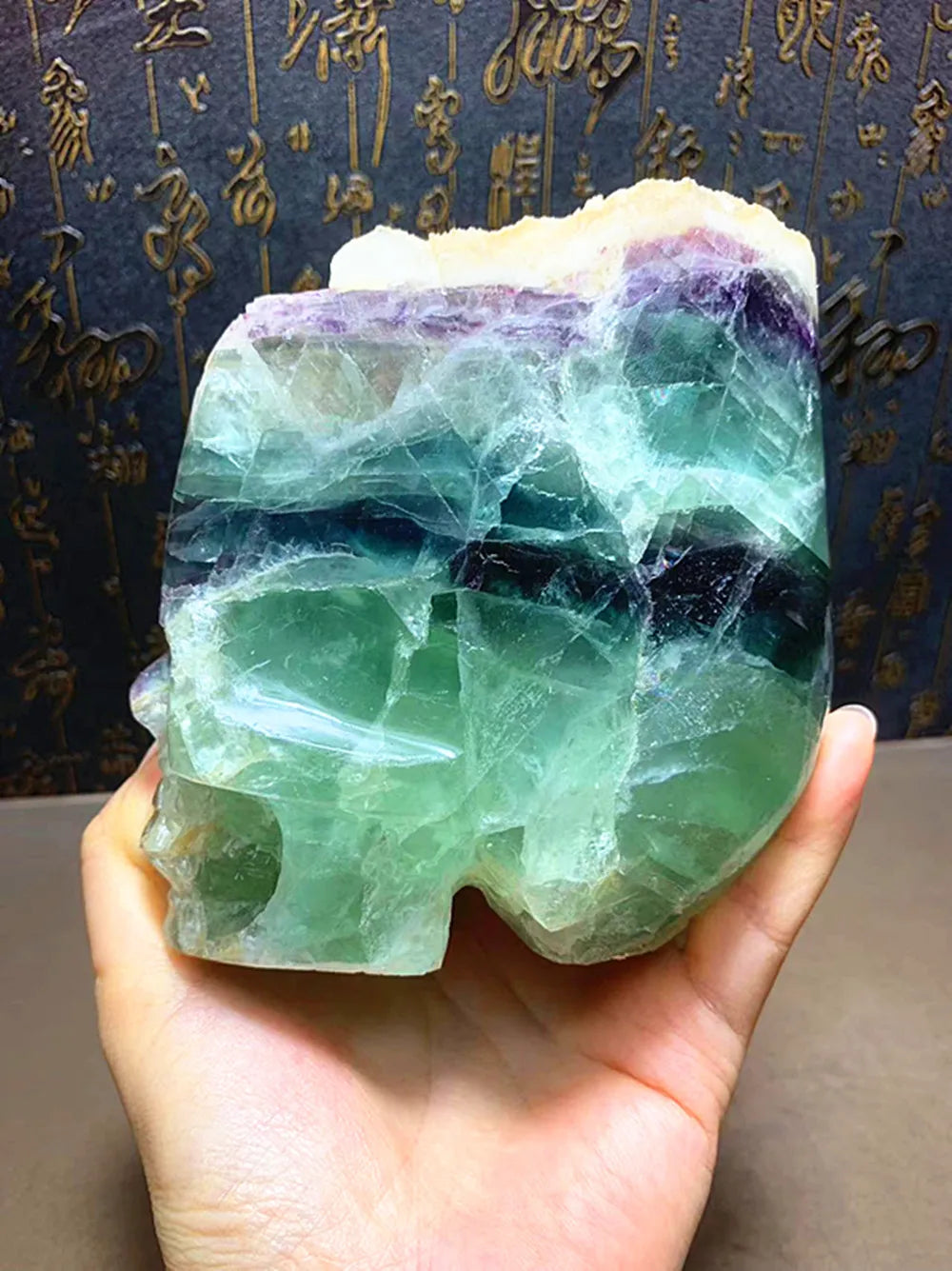 Natural Quartz Crystal Hand Carved Fluorite Skull - Unique Home Decor & Spiritual Healing Stone for Meditation, Yoga, and Feng Shui