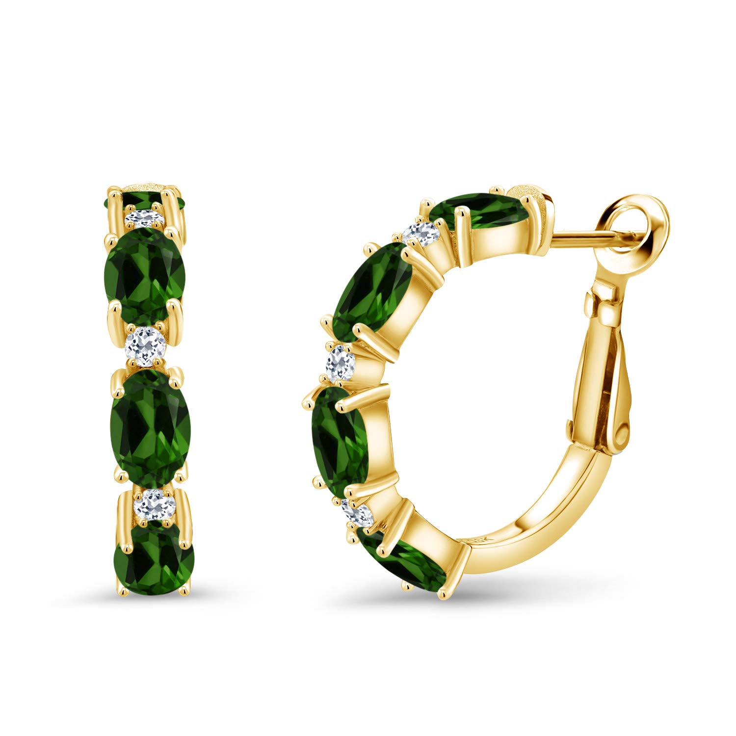 4.64 Ct Natural Green Chrome Diopside & White Topaz 18K Gold Plated Hoop Earrings for Women - Elegant Dangle Earrings for Party, Wedding & Everyday Wear