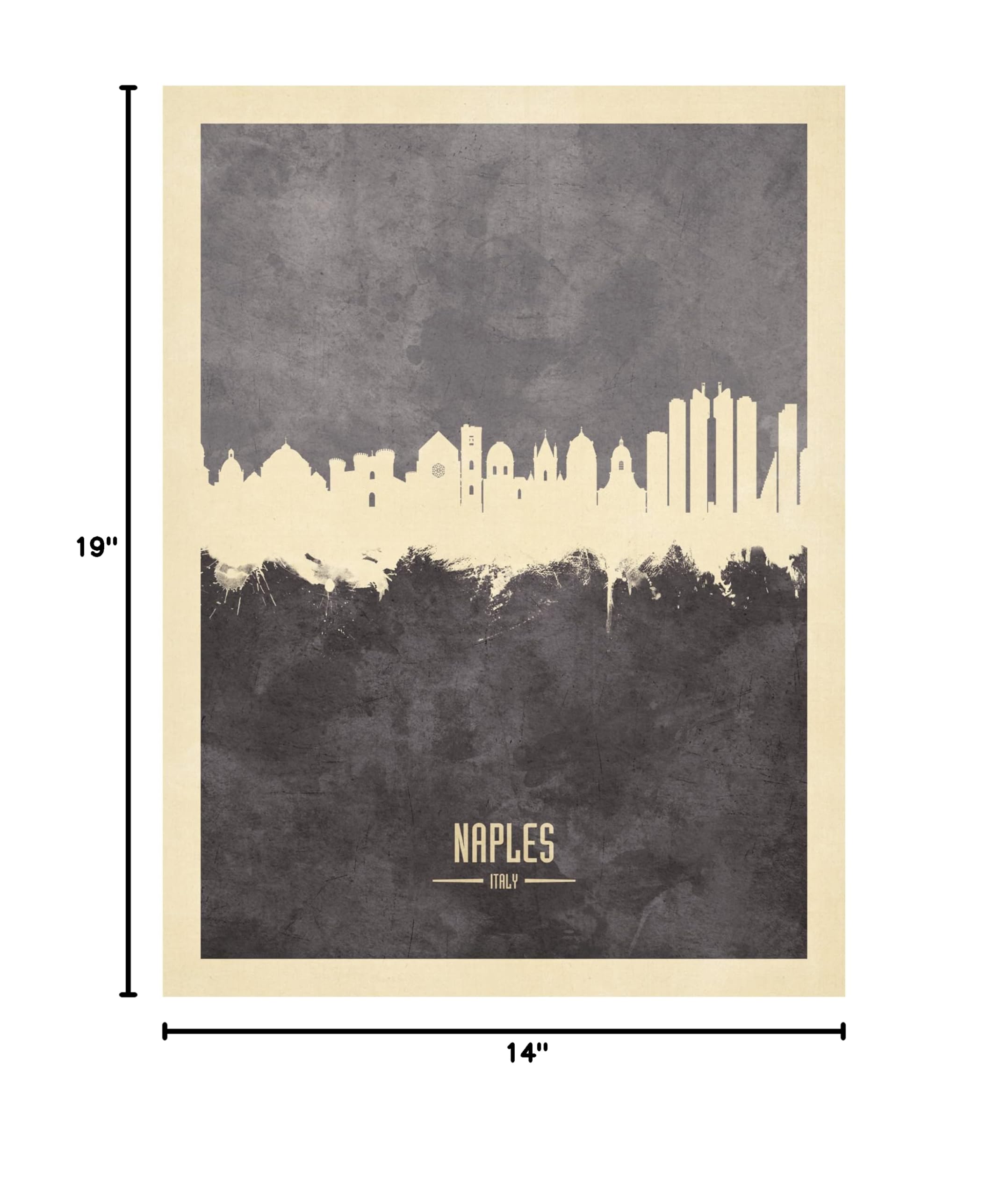 Michael Tompsett 'Naples Italy Skyline Gray' Canvas Wall Art Print - Modern Home & Office Decor for Living Room, Bedroom
