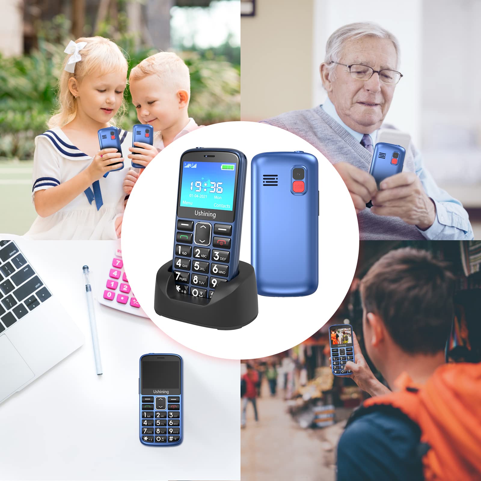 CHAKEYAKE Easy-to-Use Big Button Senior Cell Phone - Unlocked Dual SIM Basic Mobile Phone for Elderly with SOS Emergency Button, Charging Dock & Hearing Aid Compatibility (Blue) | Perfect for Emergency Calls, Daily Communication & Hearing Impaired Users