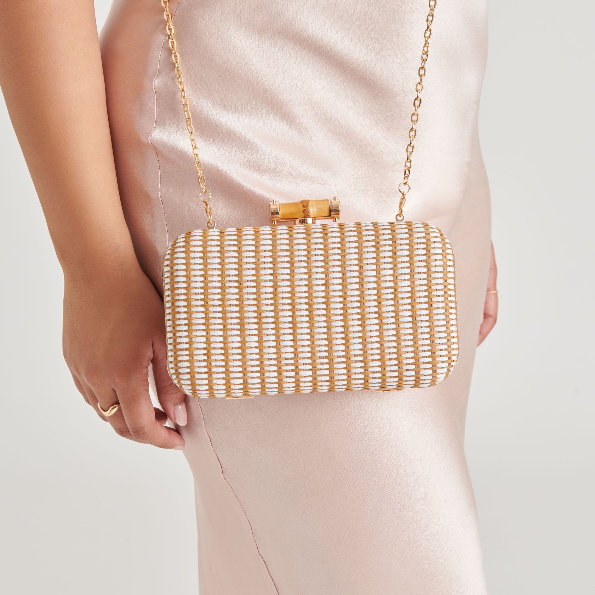 SYMI CLUTCH NATURAL RAFFIA Handbag - Women's Woven Straw Crossbody Purse for Summer Beach Vacation, Wedding & Party Accessories