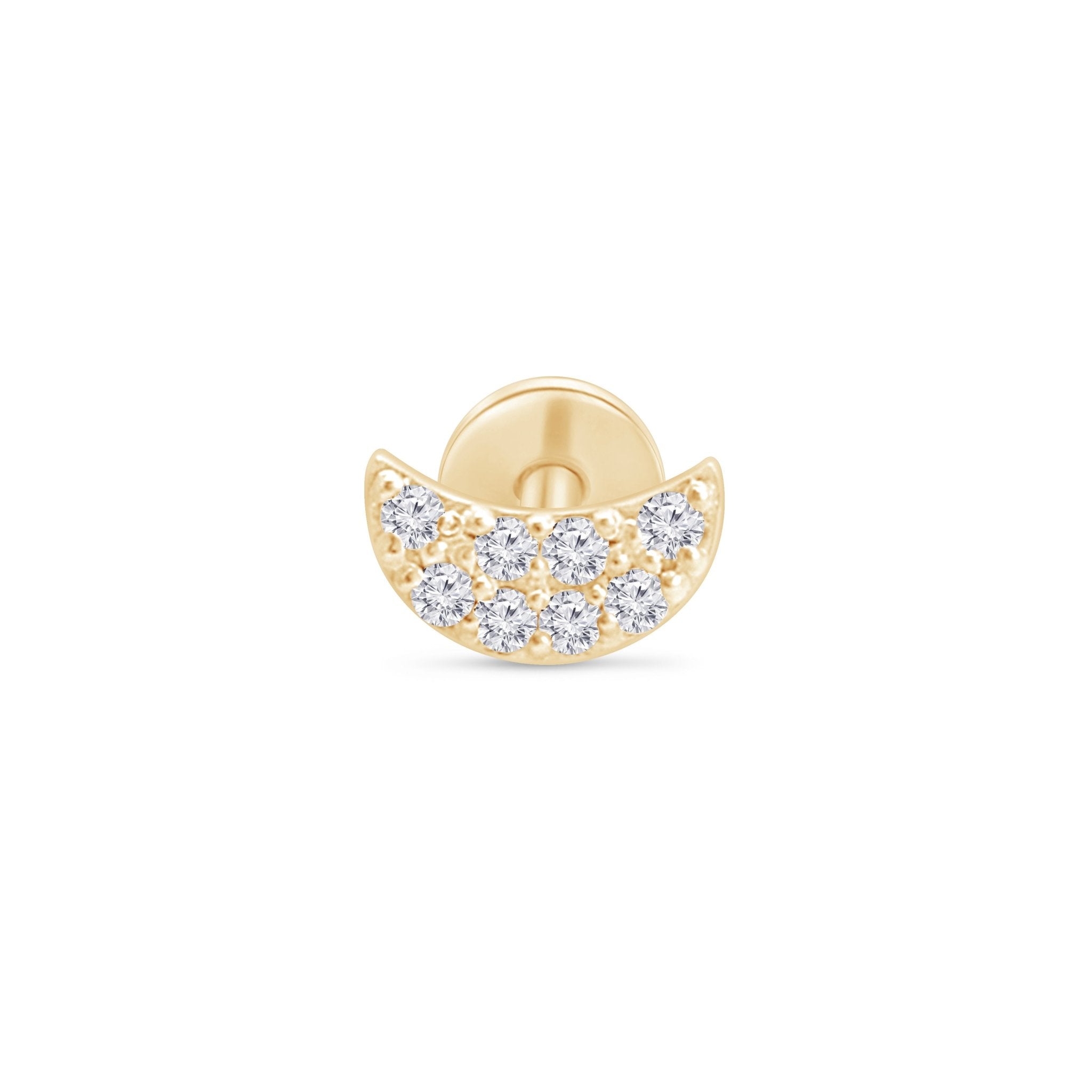 14K Yellow Gold Diamond Pavé Crescent Moon Flat Back Stud Earrings for Women - Perfect for Everyday Wear, Gifts & Special Occasions