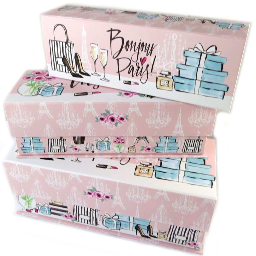Les Tresors De Lily Set of 3 Nesting Boxes 'Belle Epoque' Pink - Vintage French Decorative Storage Boxes for Jewelry, Keepsakes & Home Decor (Hello Paris Collection) | Perfect for Gift Giving, Wedding Favors & Paris-Themed Room Decor