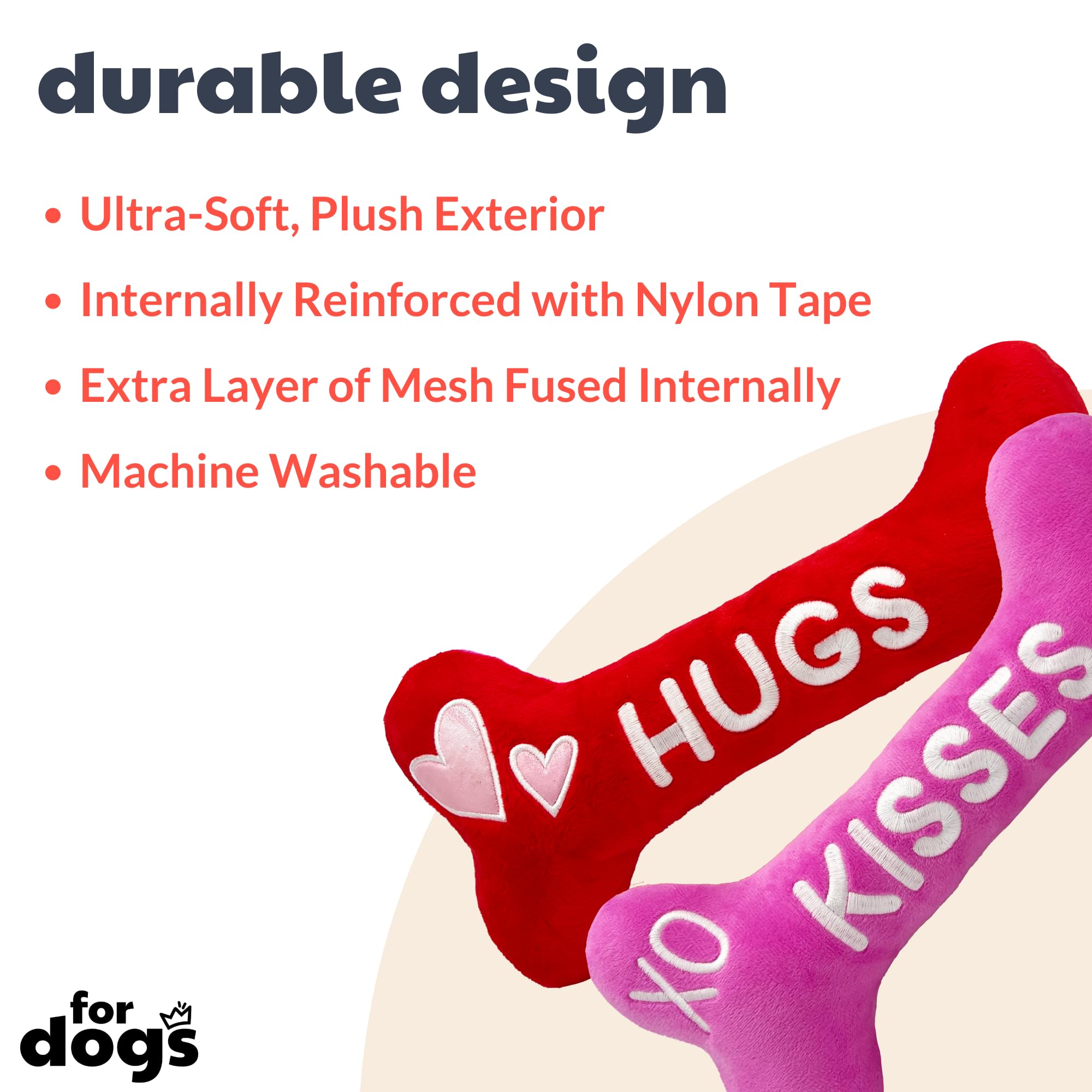 Huxley & Kent Squeaky Dog Toy - Hugs & Kisses Bone 2.0 Plush Chew Toy for Small Dogs with Fun Squeaker - Valentine's Day Gift for Dogs - Durable & Soft Power Plush - Perfect for Playtime, Training & Cuddling