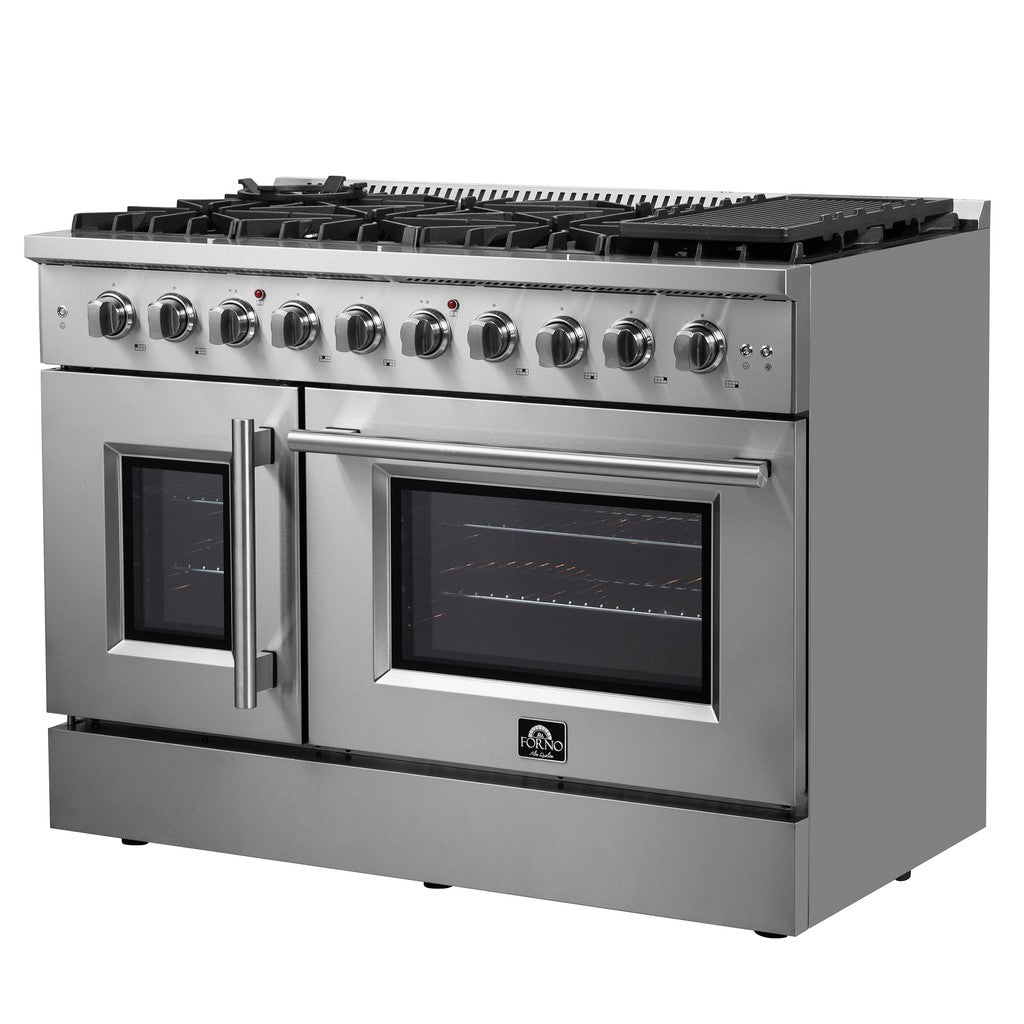 Forno Galiano 48-Inch 6.58 cu. ft. Freestanding Gas Range with Left Swing Door - Stainless Steel (FFSGS6444 48) | Professional Kitchen Appliance for Home Chefs & Restaurants