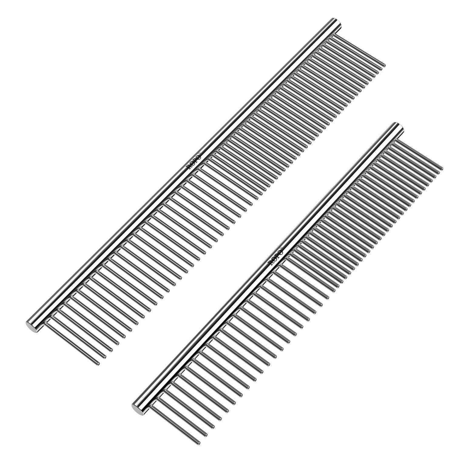Premium Pet Dematting Comb for Dogs & Cats - Steel Detangling Tool with Rounded Teeth & Non-Slip Handle - Remove Mats & Knots for Long/Short Hair - 6.5IN & 7.4IN Options - Perfect for Grooming at Home or Professional Pet Salons