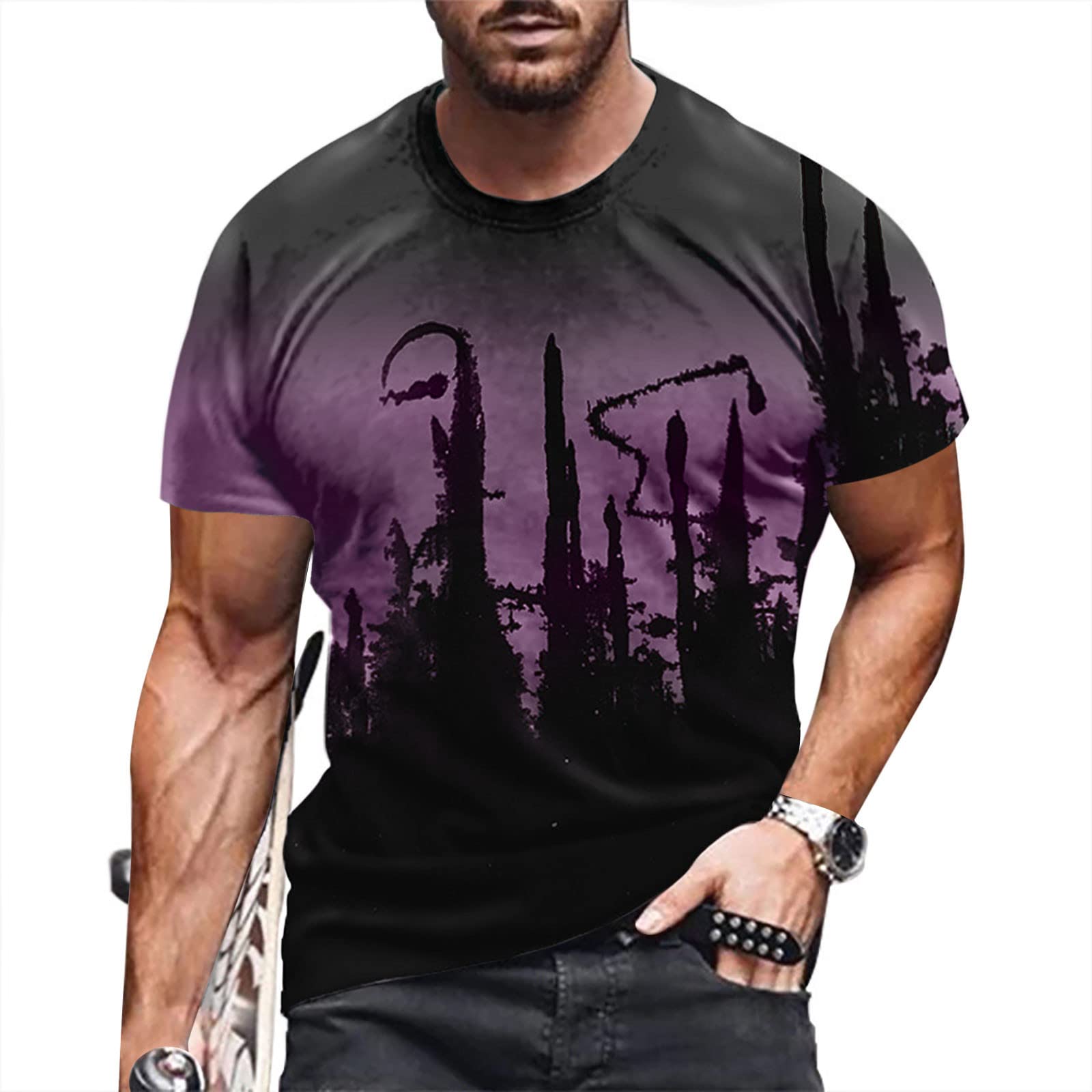 3D Gradient Graphic Men's T-Shirt - Summer Crew Neck Casual Tee for Outdoor & Streetwear