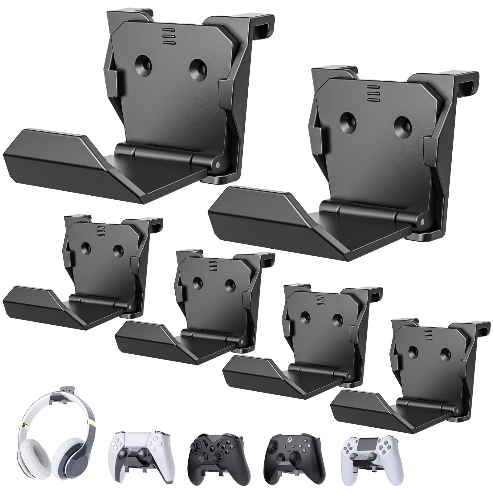 Universal Controller Wall Mount Holder for PS5 Pro/Slim, Nintendo Switch - Strong Adhesive & Screw Mount Headset Hanger Hook - 6 Pack - Perfect for Gaming Room Organization & Headphone Storage