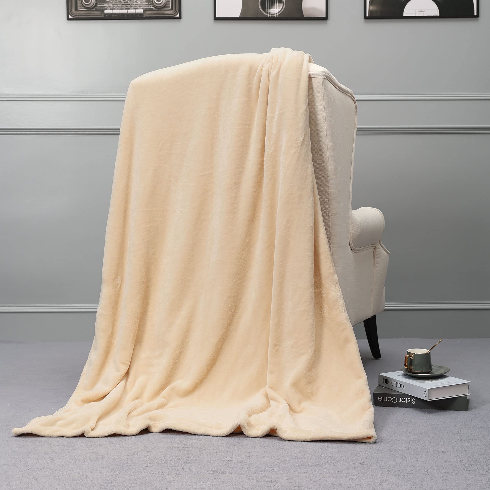 NANPIPER Super Soft Fleece Blanket - King Size Luxury Flannel & Microfiber Plush Blanket for Bed, Warm Cozy Fuzzy Throw - Beige | Perfect for Winter Nights, Couch Lounging & Gift Giving