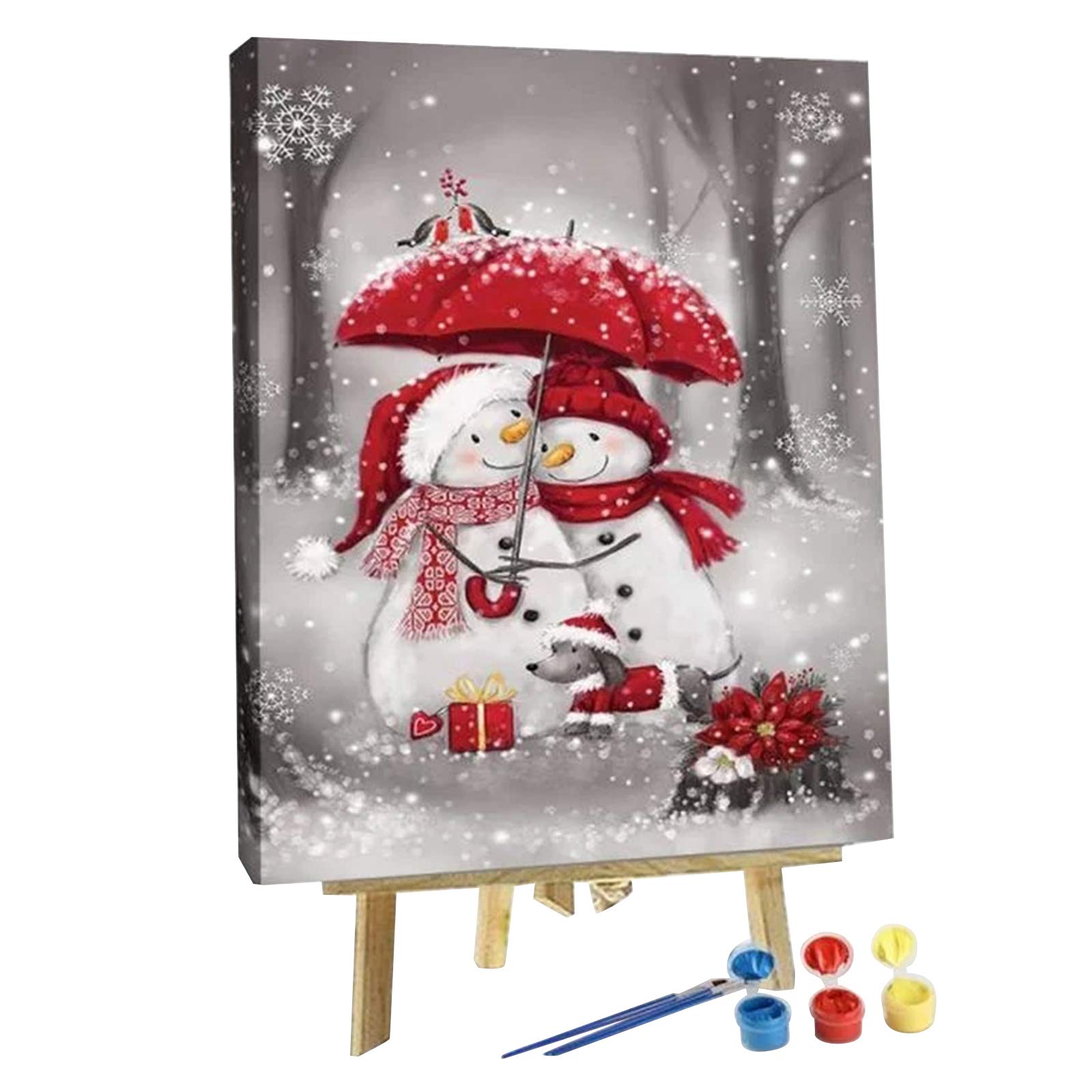 Valink DIY Acrylic Paint by Numbers Kit - Snowmen with Umbrella Painting Set for Kids & Adults Beginners (Includes Pigments & Brushes) - Perfect for Family Bonding, Holiday Gifts & Home Decor