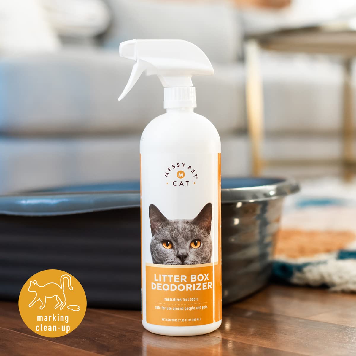 Natural Cat Litter Box Deodorizer with Enzymes - Eliminates Litter Box Odors Safely for Cats & Kittens - 27.05 fl oz - Perfect for Multi-Cat Homes & Small Spaces