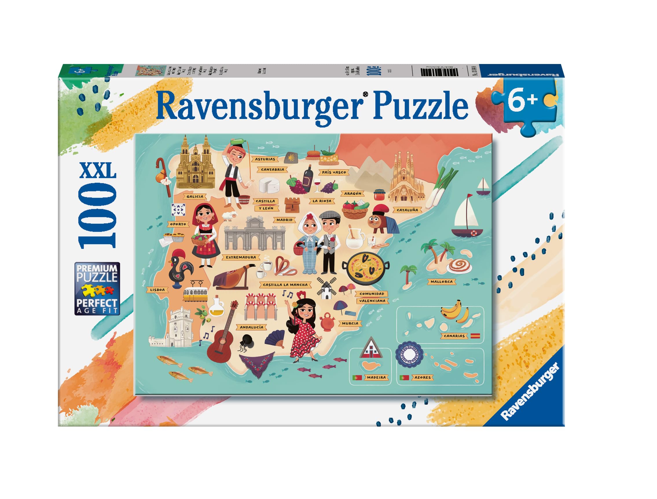 Ravensburger Spain and Portugal Map Puzzle - 100 Extra Large Pieces, Educational Puzzle for Kids 6+ Years & Adults, World Map Puzzle Gift for Boys & Girls - Perfect for Family Game Night, Classroom Learning & Travel Activities