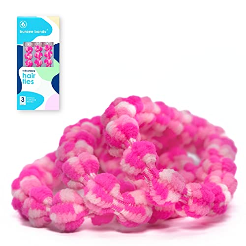 Bunzee Bands Hot Pink Hair Ties for Thick Hair - No Damage Elastic Hair Bands - Soft Ponytail Holders for Women - Adjustable Hair Scrunchies & Bracelet Style - Perfect for Workouts, Yoga, Office and Daily Use