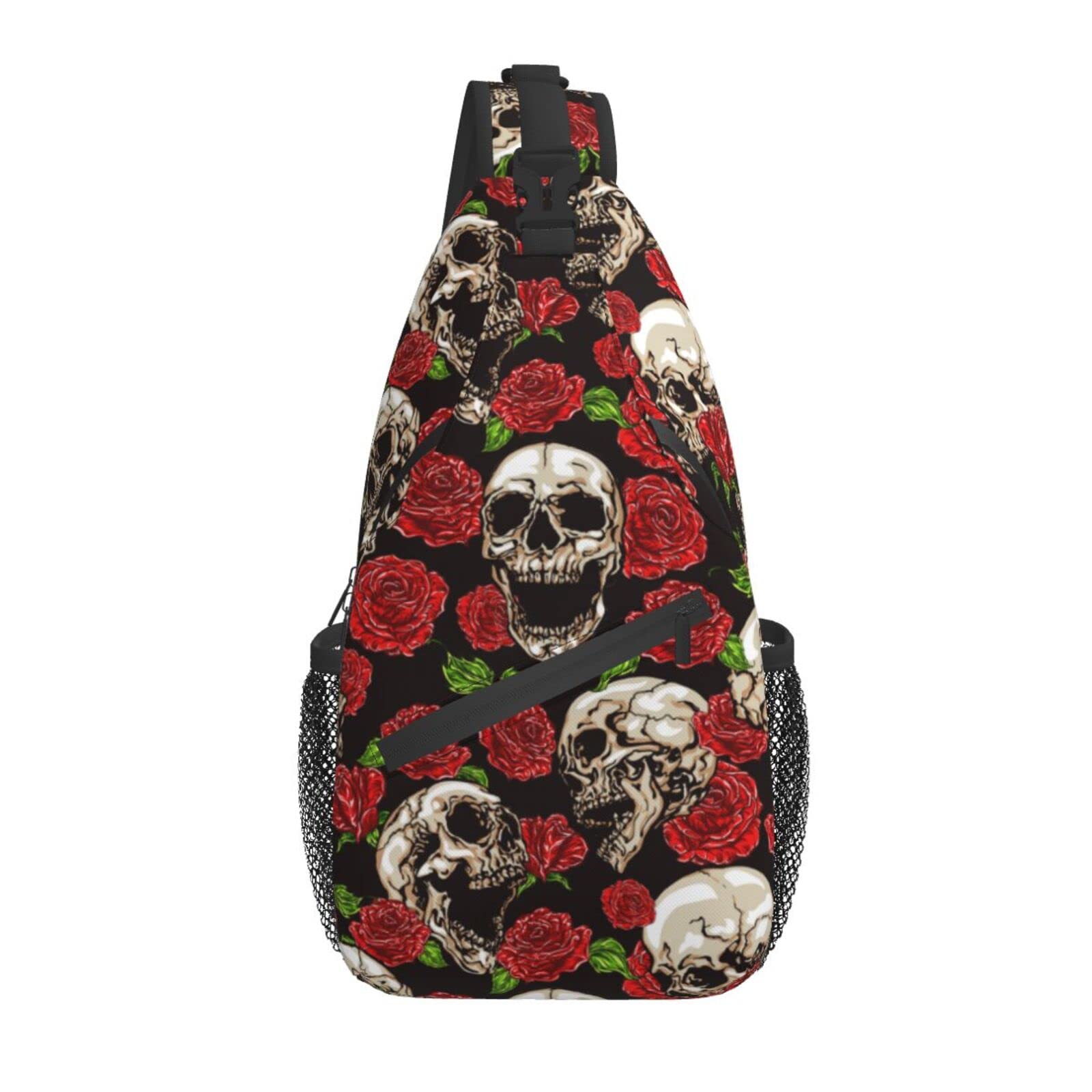 Skull & Rose Crossbody Sling Bag for Women & Men - Lightweight Shoulder Backpack for Hiking, Travel, Cycling | Small Daypack, Casual One Strap Purse | Perfect for Outdoor Adventures & Daily Use