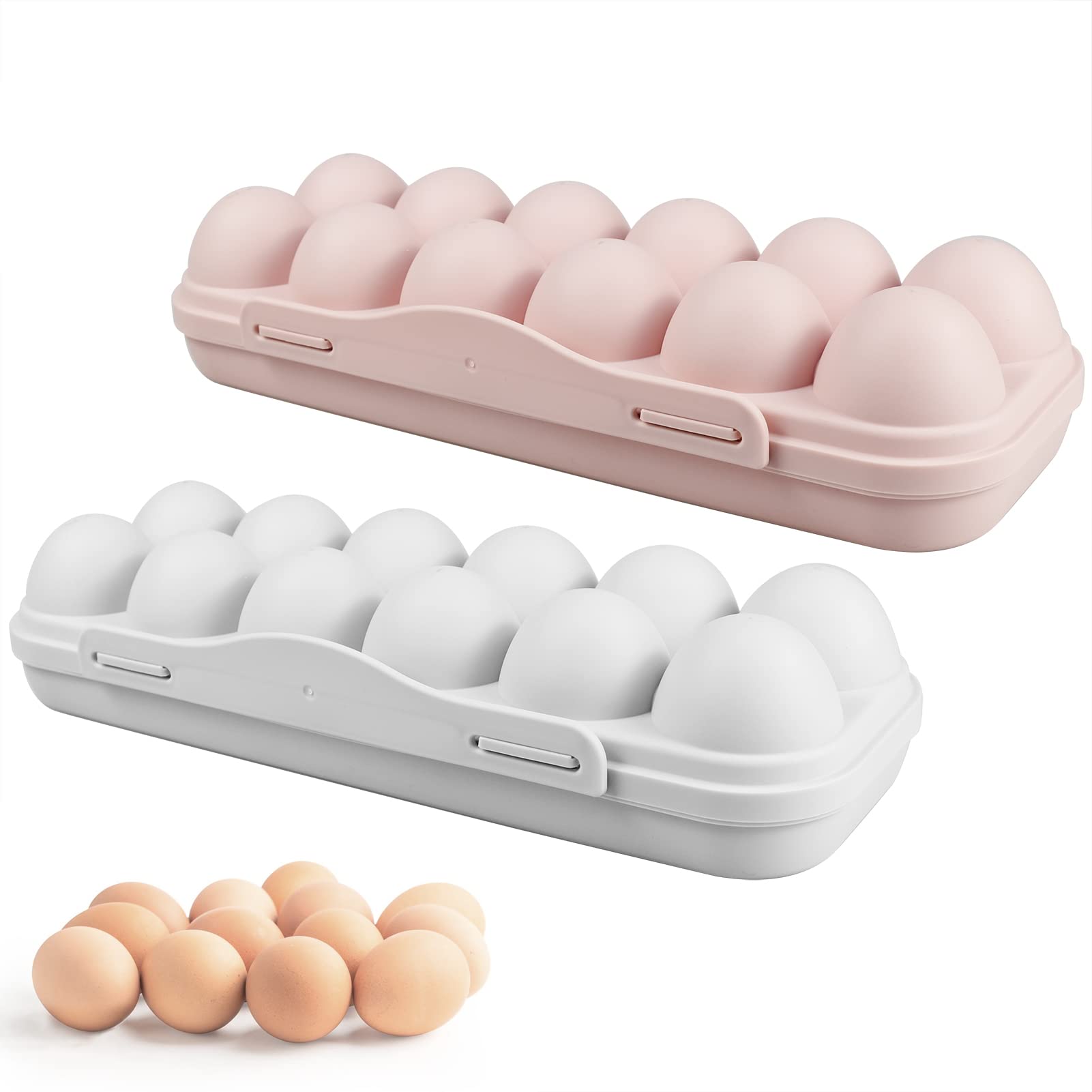 2-Pack Stackable Plastic Egg Storage Containers with Lid - 12 Grid Refrigerator Egg Holder Tray for Kitchen & Restaurant Use | Perfect for Fresh Egg Organization & Space Saving