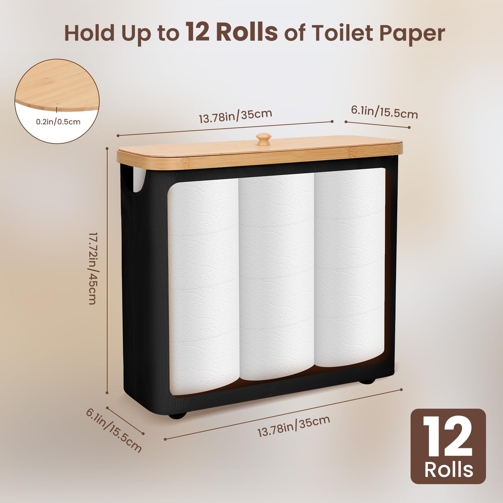30L Waterproof Toilet Paper Storage Basket with Bamboo Lid & Handle - Bathroom Tissue Organizer for Home, RV, Camping & Emergency Preparedness